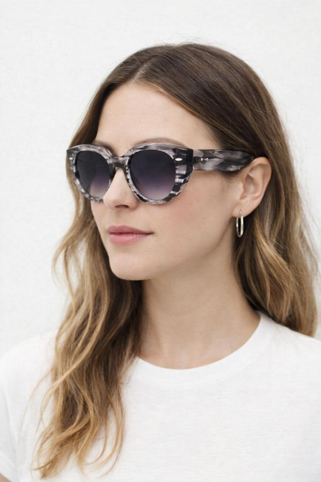 Black Round Stripe Cat Eye Sunglasses, Image 1 of 6