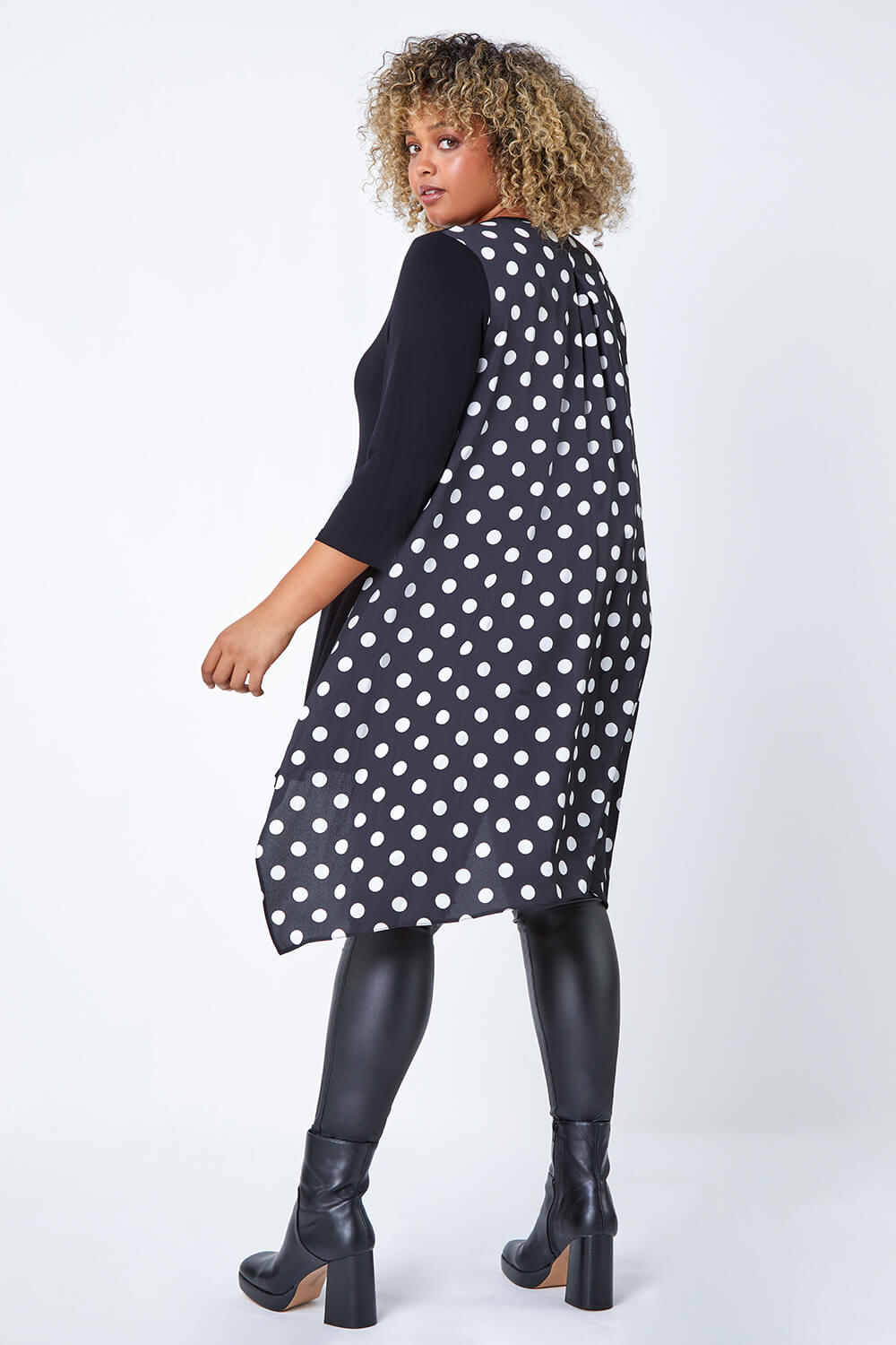 Black Curve Polka Dot Chiffon Stretch Top, Image 4 of 5