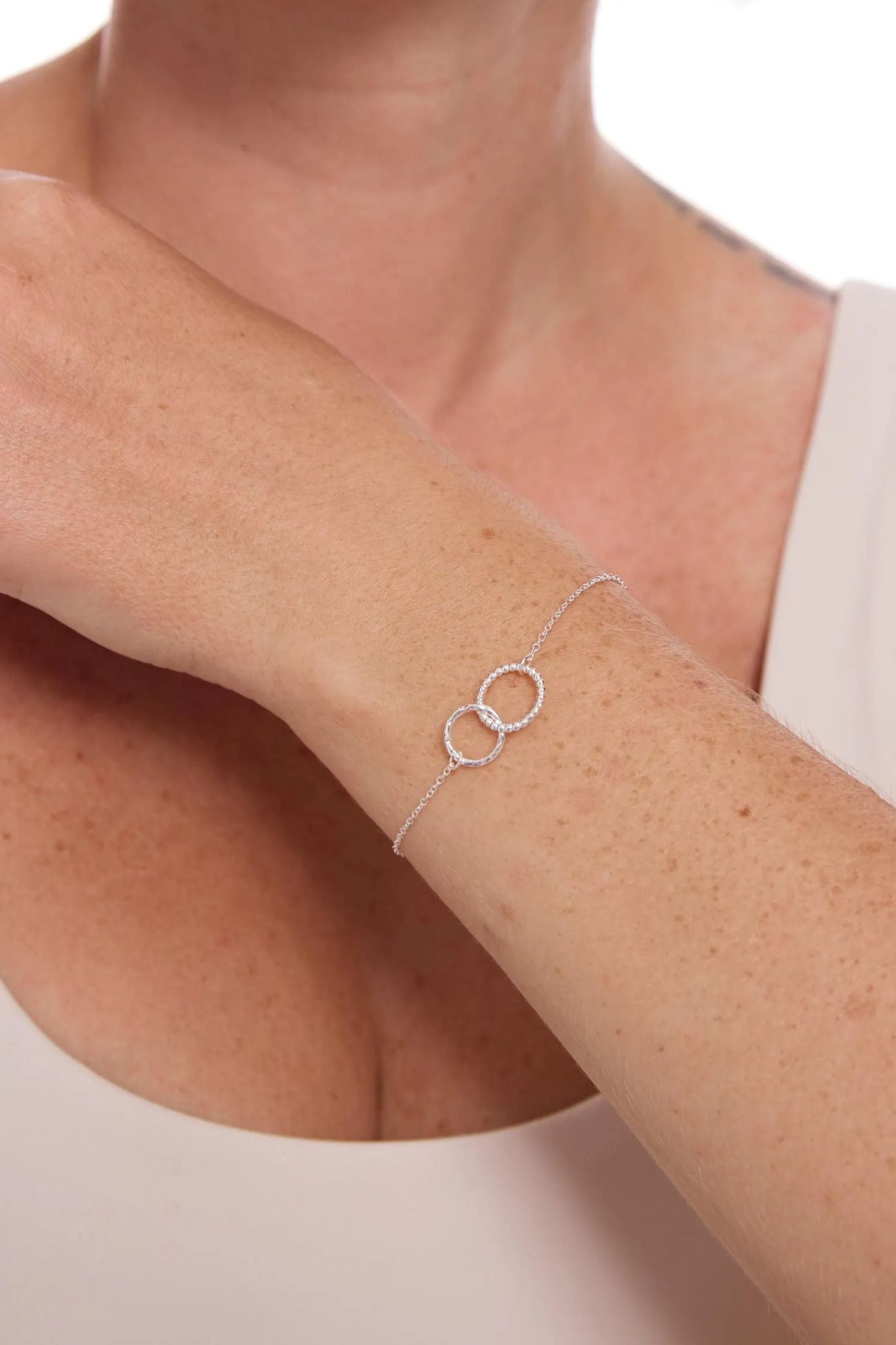 Silver Sterling Silver Dual Circle Dainty Bracelet, Image 1 of 3