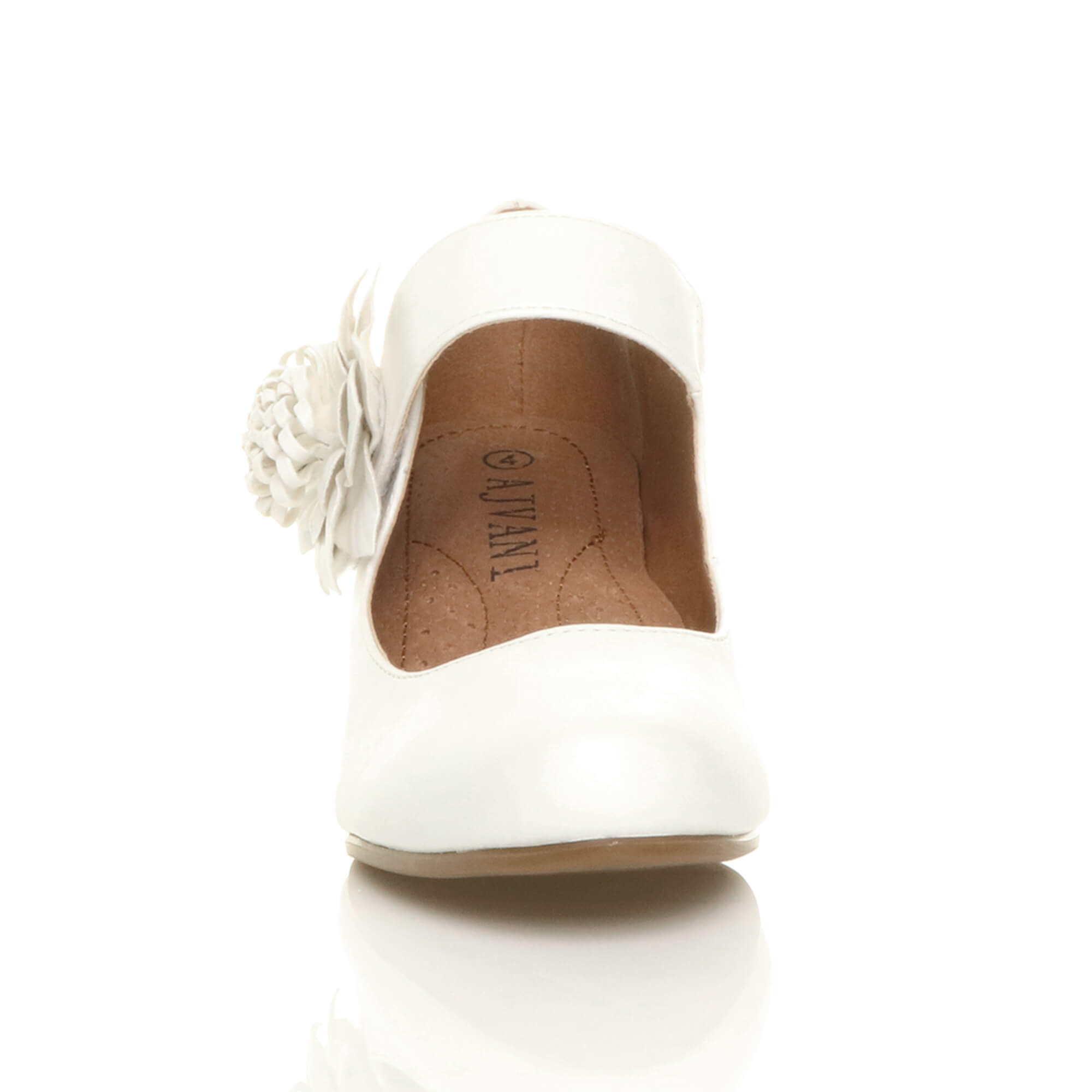 White AJVANI White Mid Block Heel Mary Jane Comfort Court Shoes, Image 6 of 6
