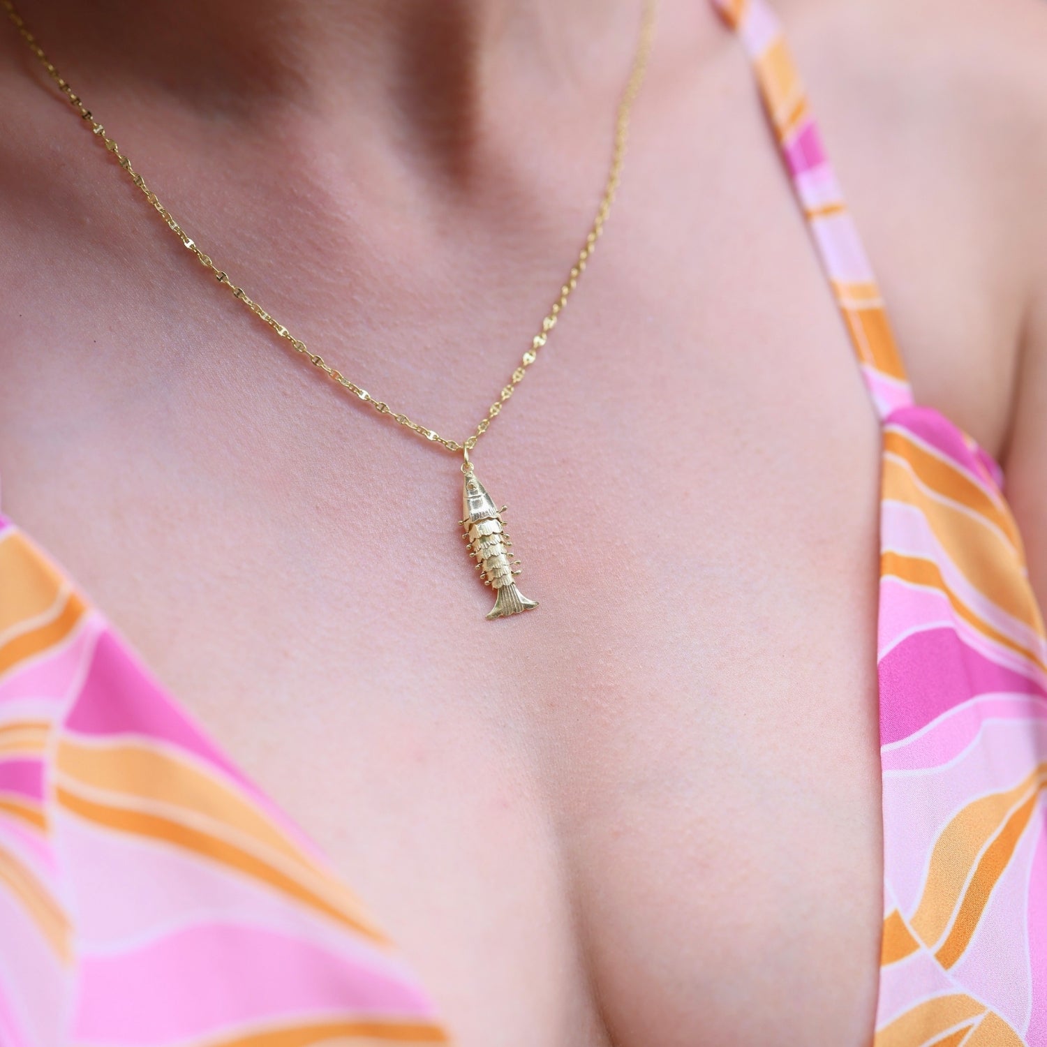 Gold Sterling Silver Mariner Anchor Chain Sardinia Fish Necklace, Image 4 of 8