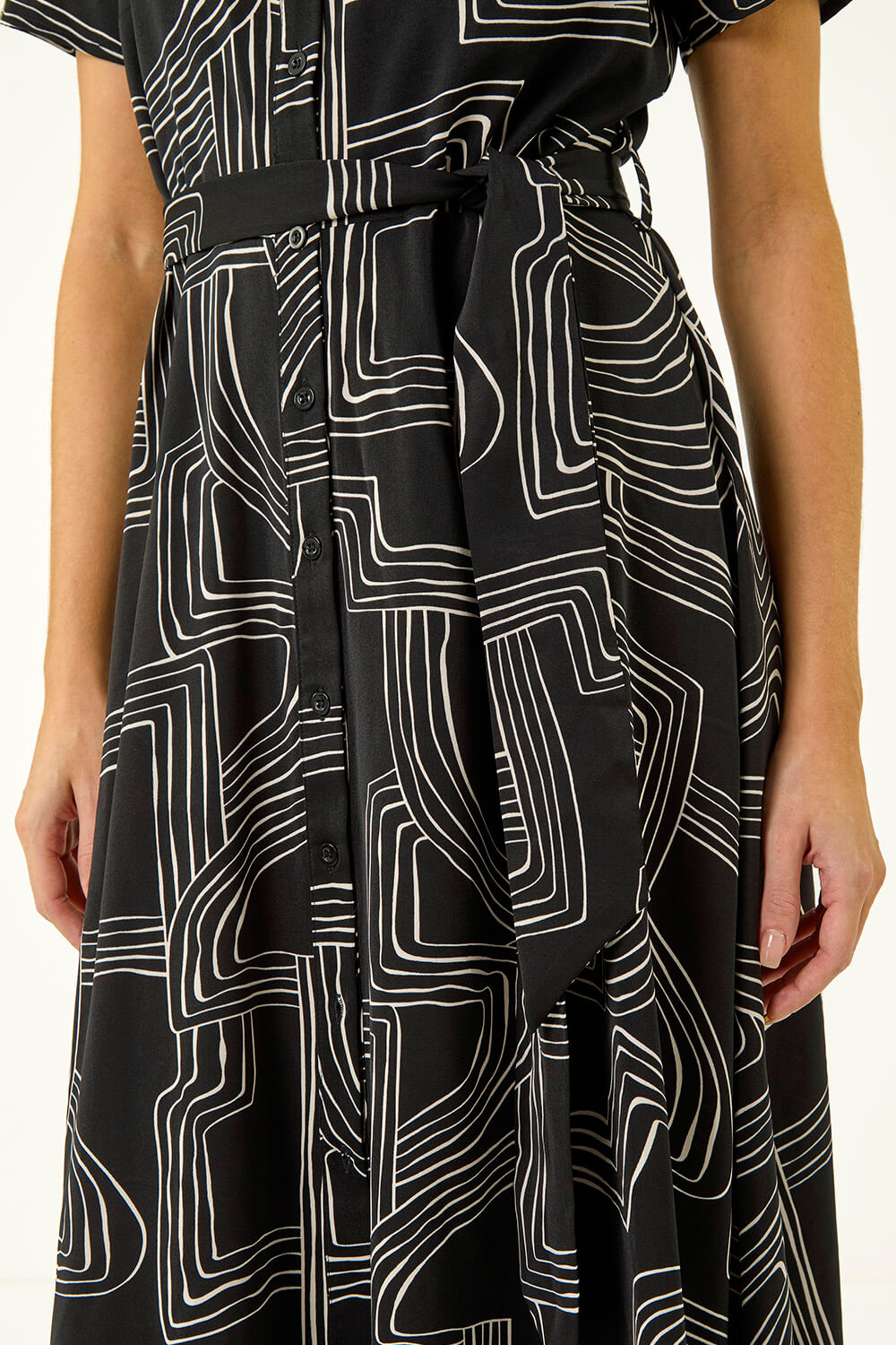 Black Geo Linear Print Shirt Midi Dress, Image 7 of 6