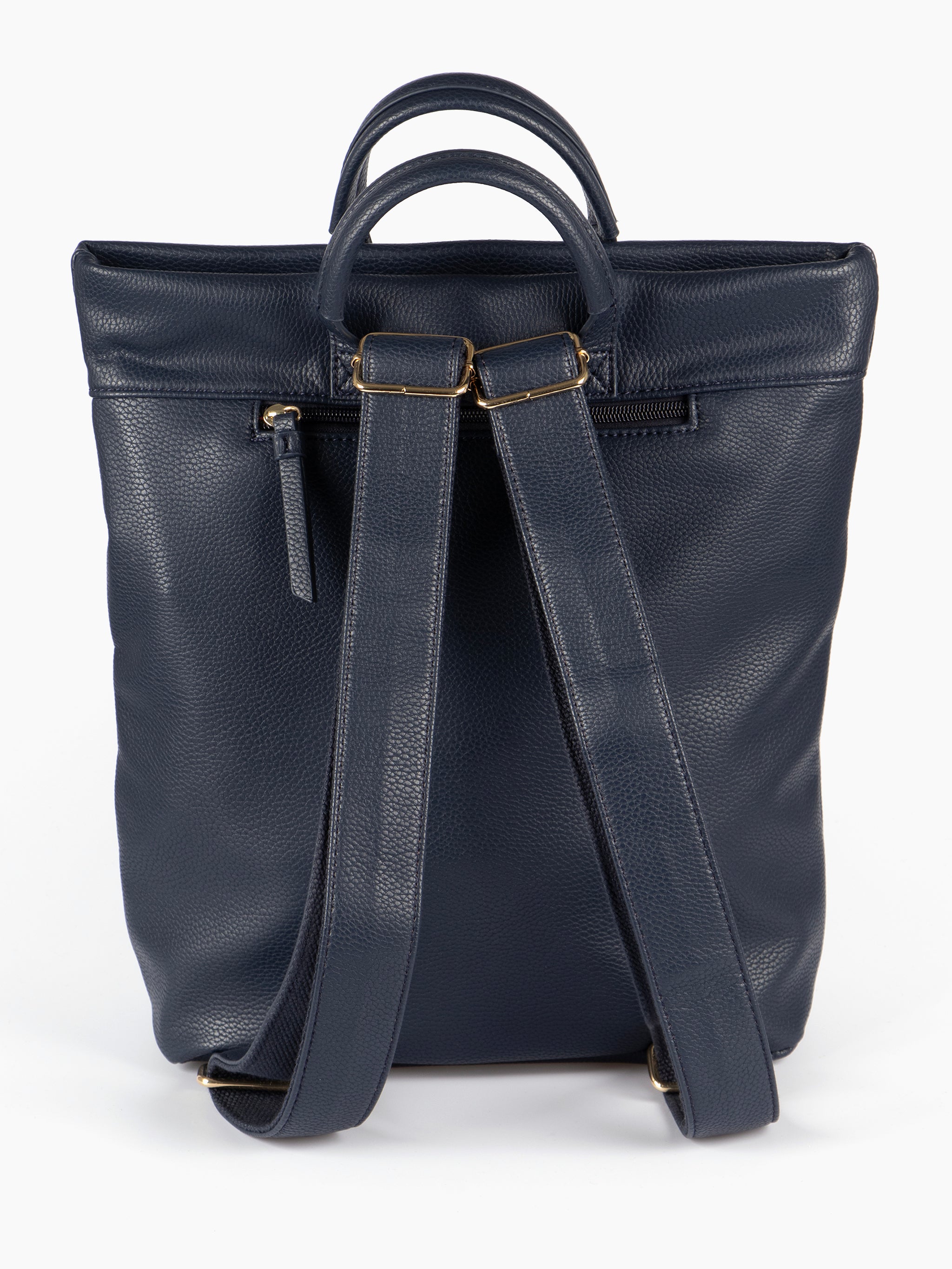 Navy Blue Top Handle Faux Leather Backpack, Image 2 of 5