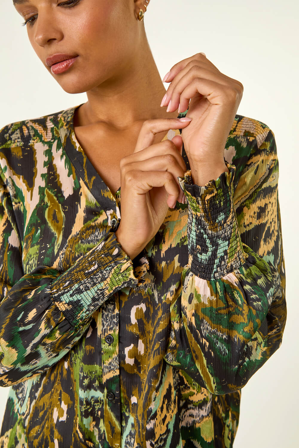 Green Abstract Print Foil Shirt , Image 7 of 7
