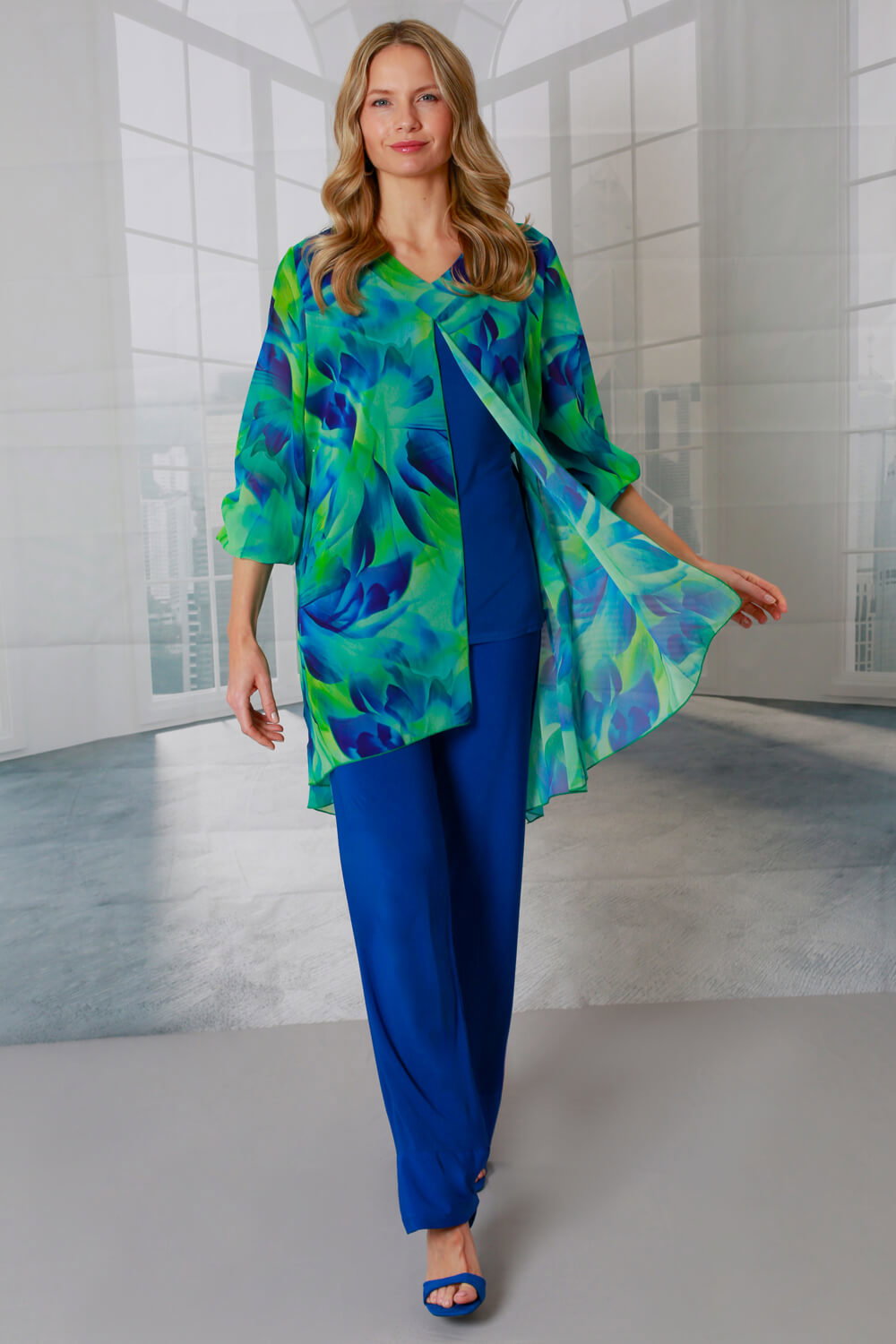 Jade Julianna V-Neck Chiffon Overlay Top, Image 3 of 4