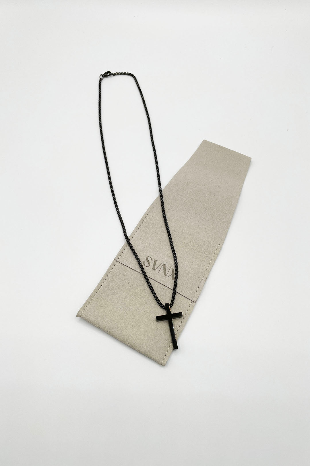 Black Cross Pendant Necklace in Black, Image 2 of 4