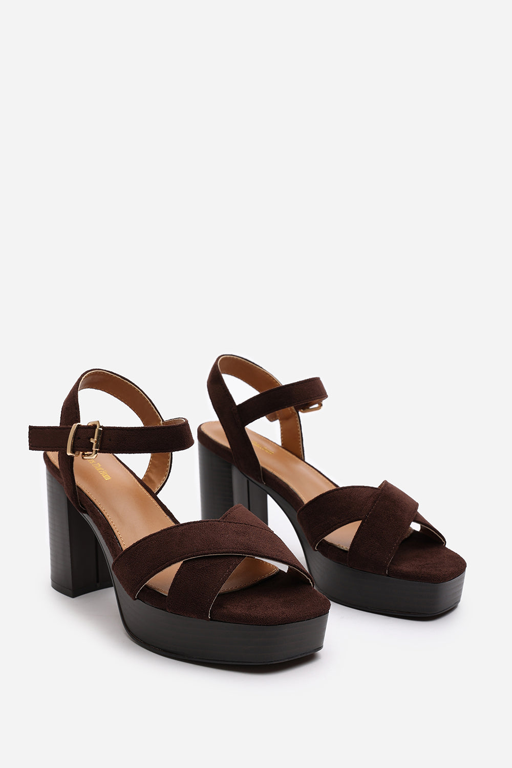 Dark Brown 'Yvette' Cross Over Platform Sandals, Image 4 of 7