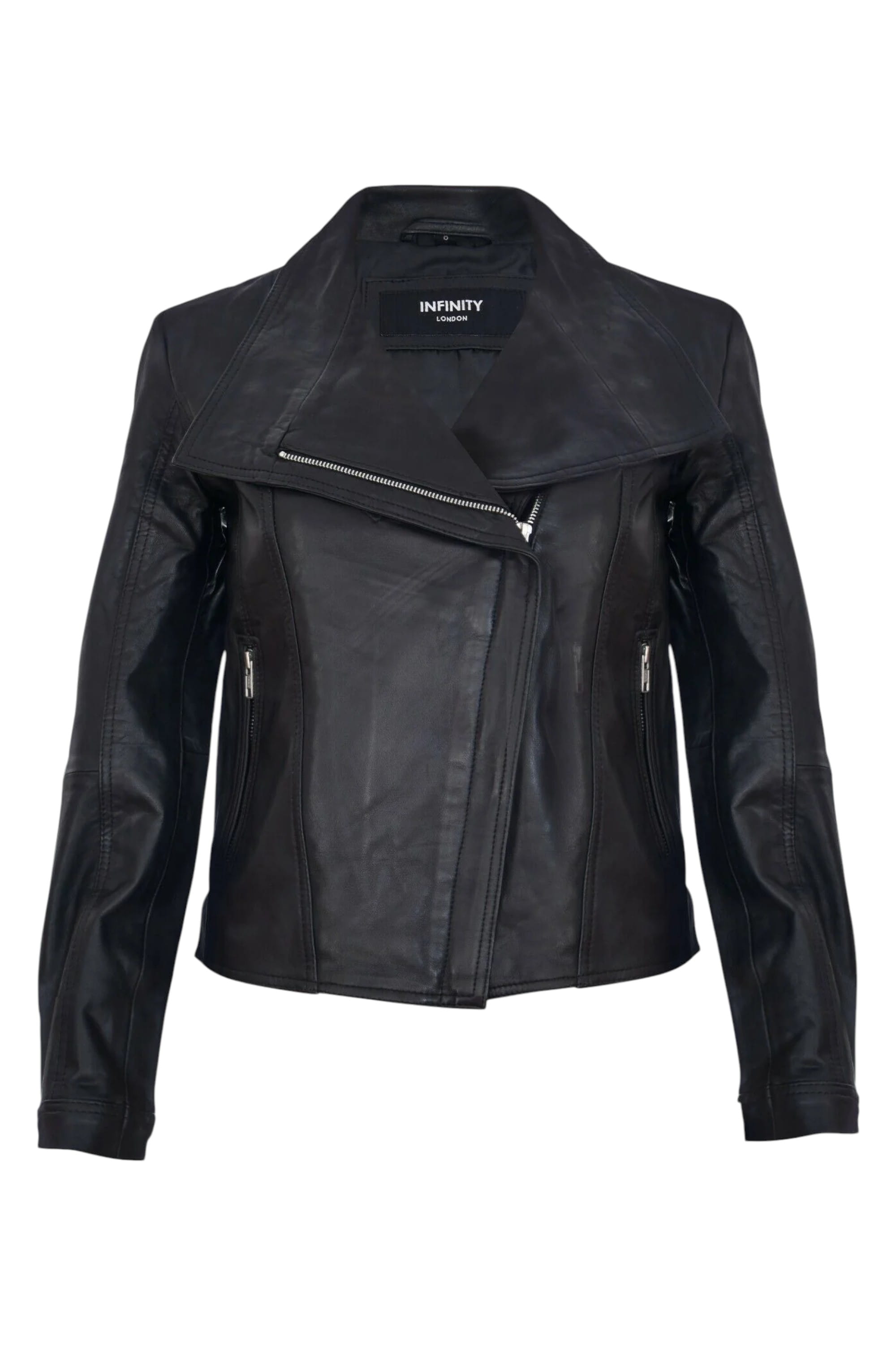 Black Womens Leather Biker Jacket - Riga, Image 1 of 4
