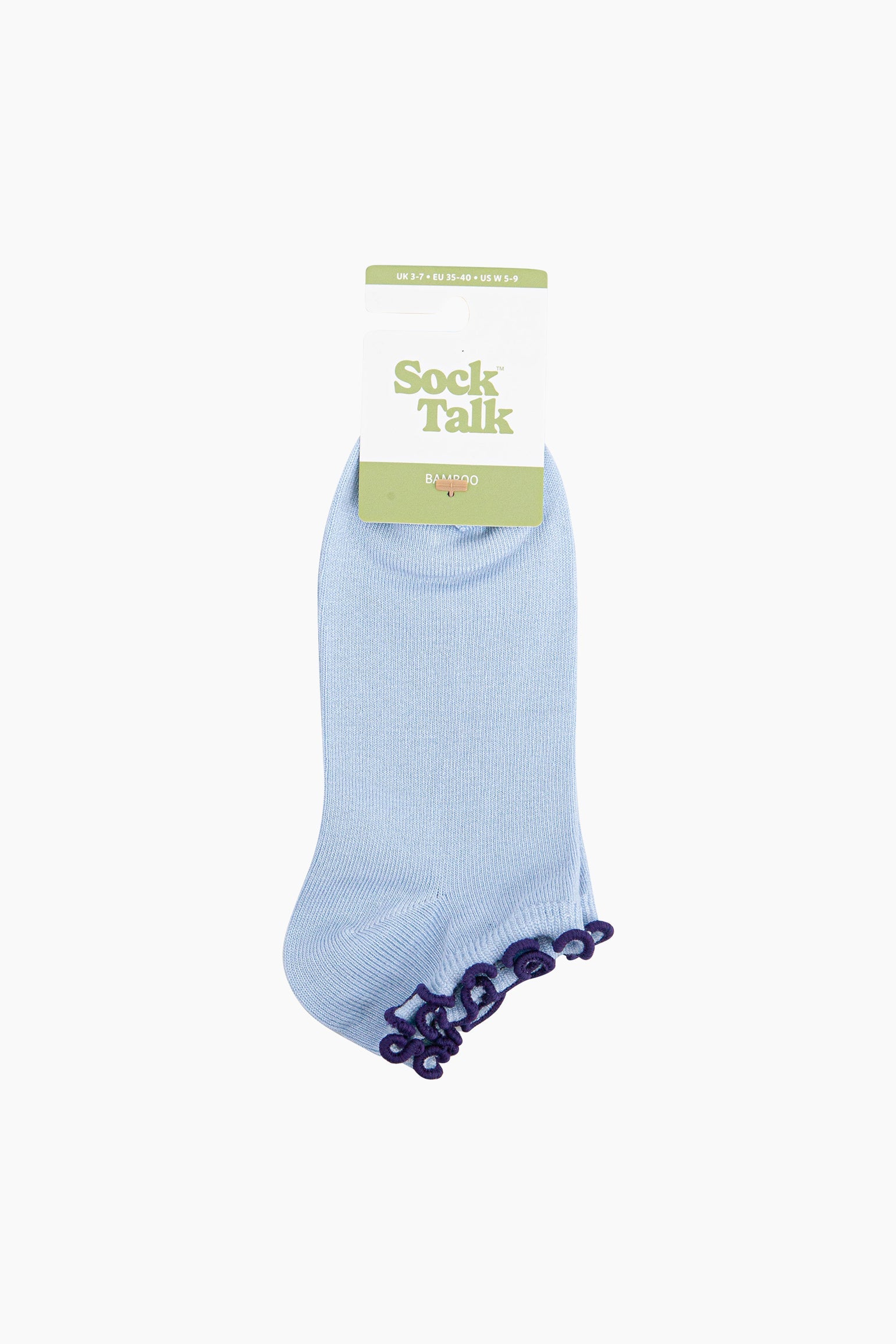 Light Blue Frilly Trim Bamboo Trainer Socks, Image 4 of 4