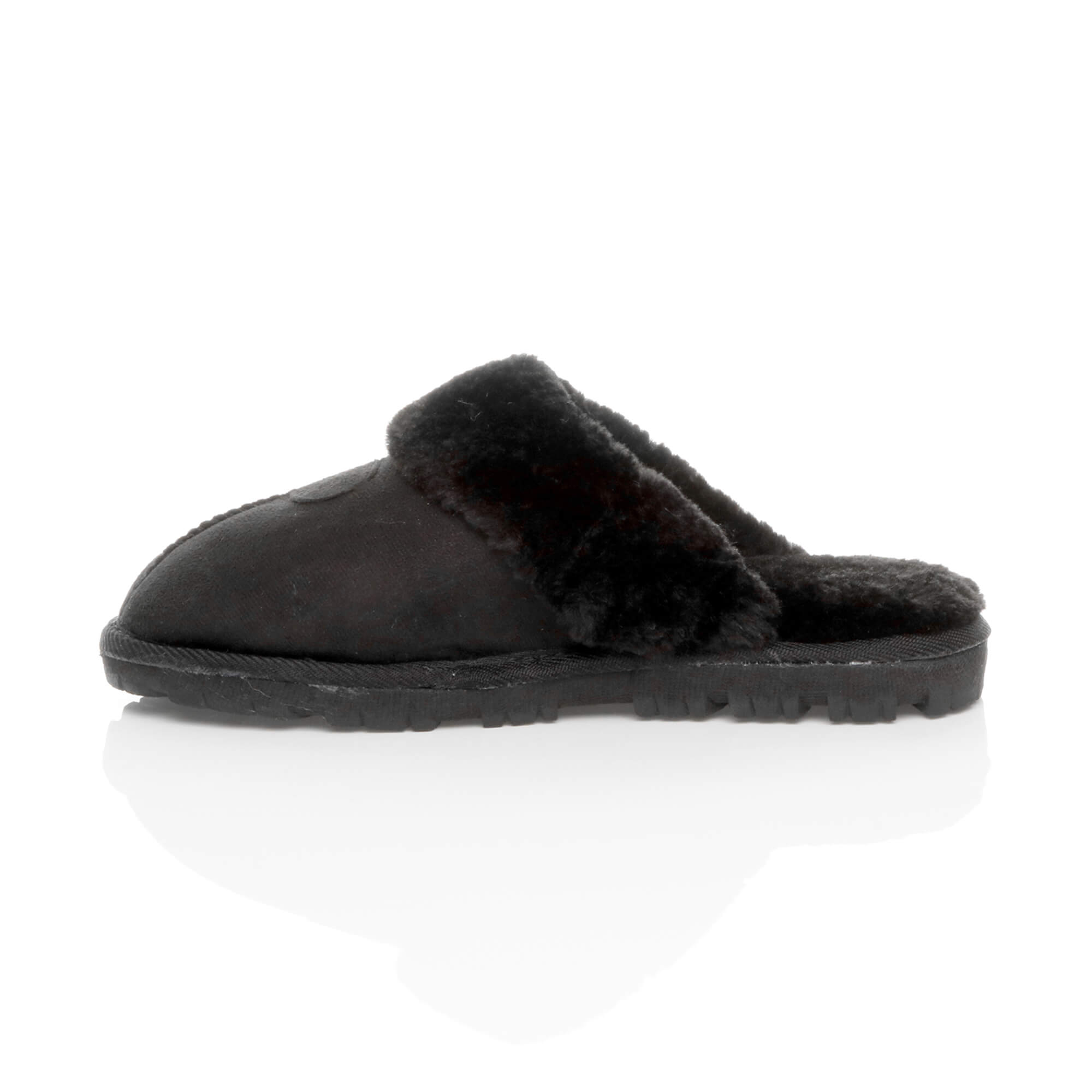Black AJVANI Black Faux Fur Lined Slip On Memory Foam Mules Slippers, Image 2 of 5
