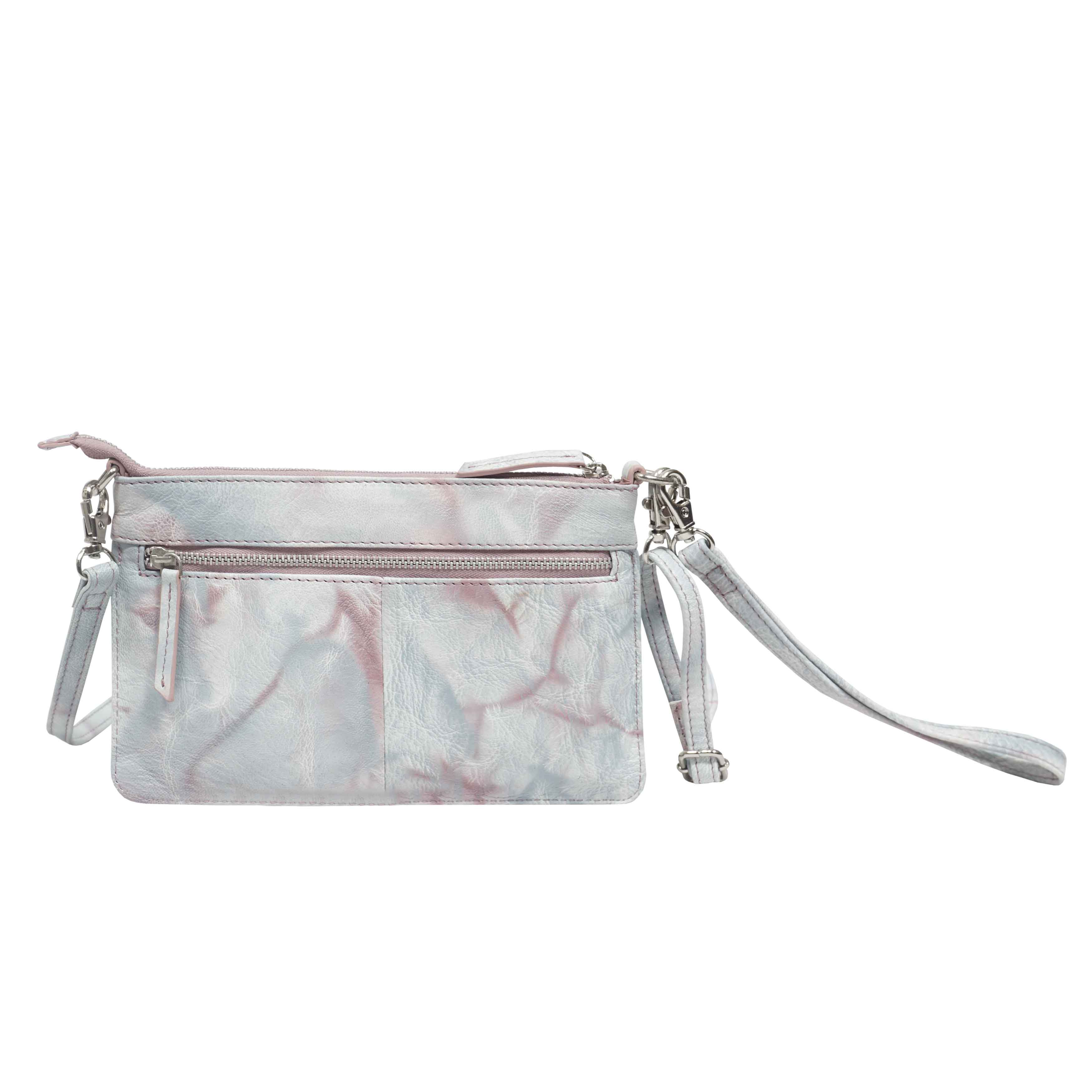 Blue 'TODD' Tie Dye Real Leather Crossbody Wristlet Bag, Image 3 of 6