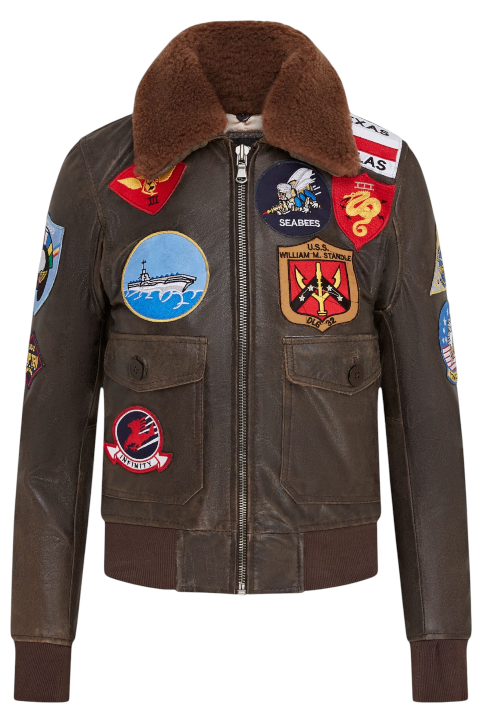 Brown Infinity Leather Brown A2 Top Gun Leather Bomber Jacket-Springs, Image 2 of 8