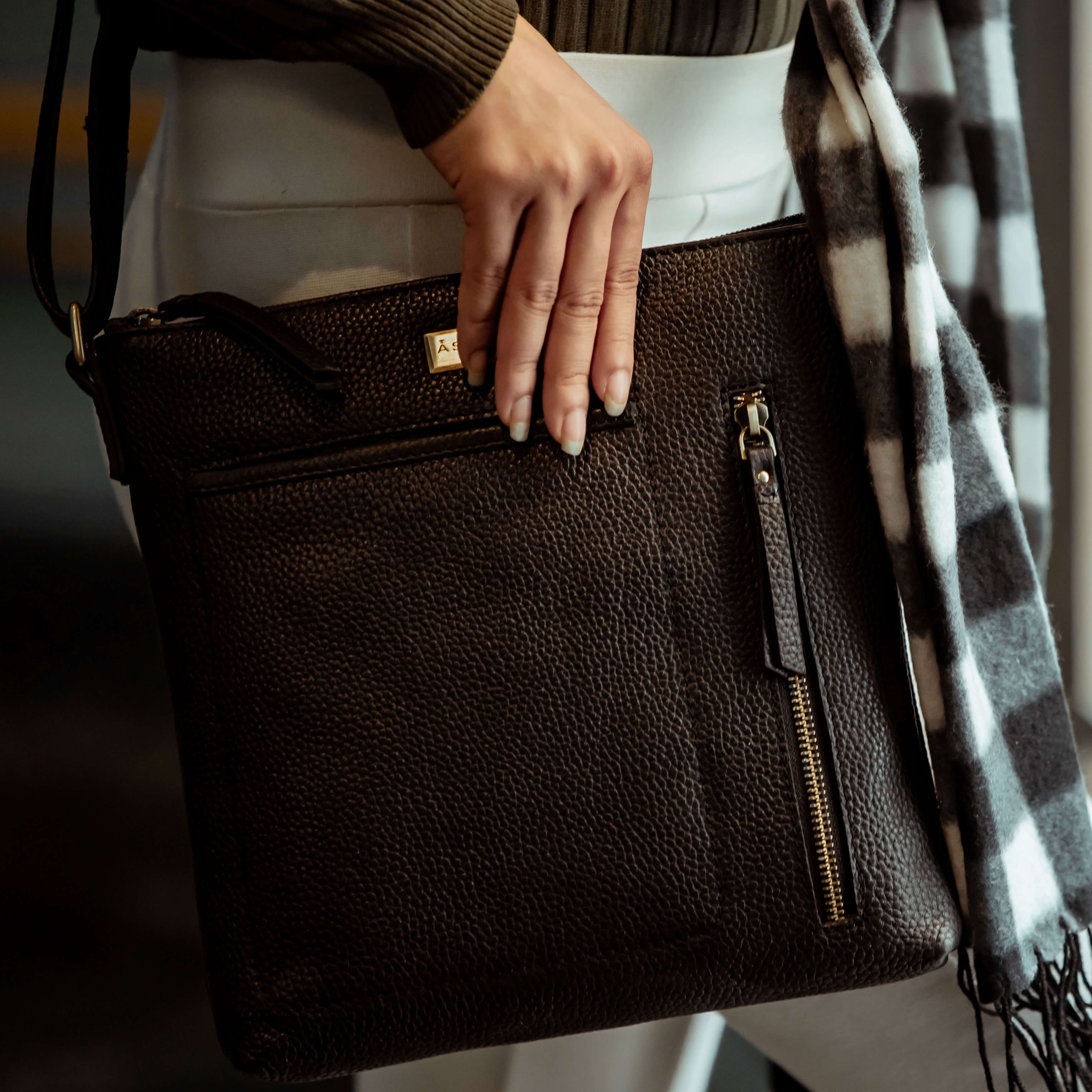 Black Assots London Black 'EDITH' Pebble Grain Leather Crossbody Bag, Image 2 of 2