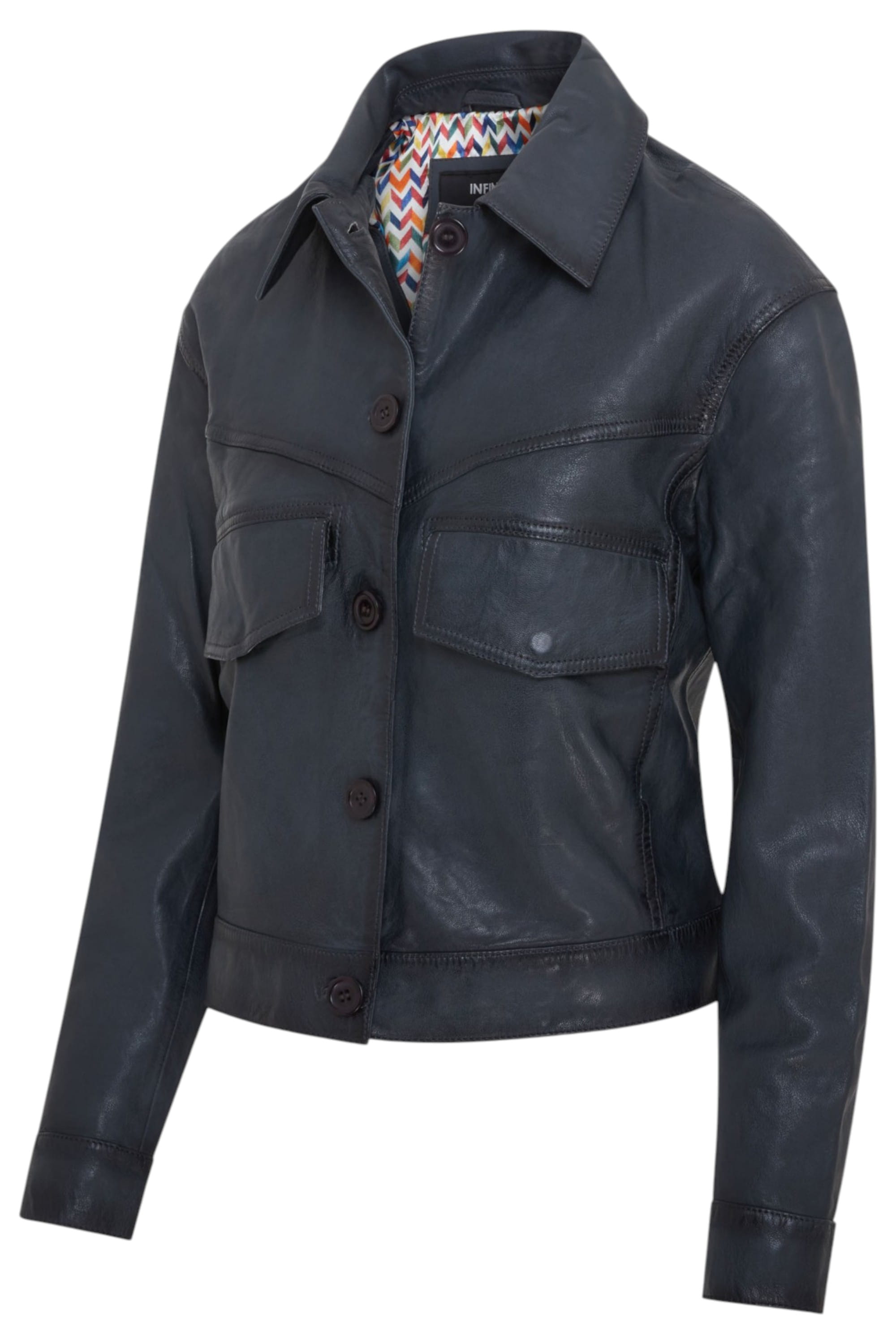 Navy Retro Biker Leather Jacket - Kopervik, Image 2 of 6