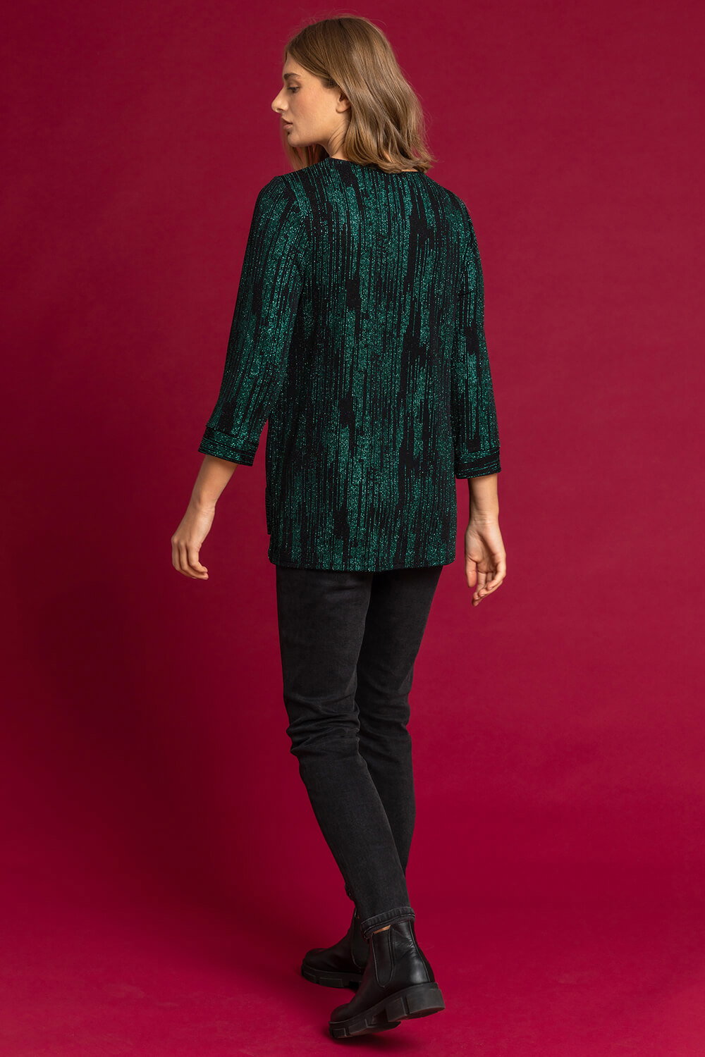 Green Shimmer Stripe Glitter Top, Image 3 of 4