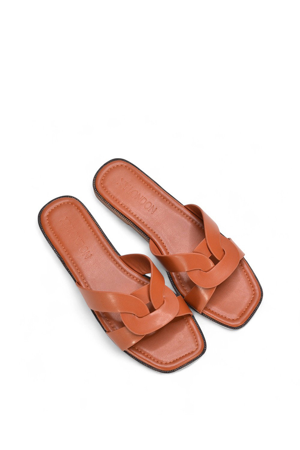 Tan XY LONDON Tan 'Charley' Open Toe  Slip On Slider Sandals With Square Toe, Image 5 of 5