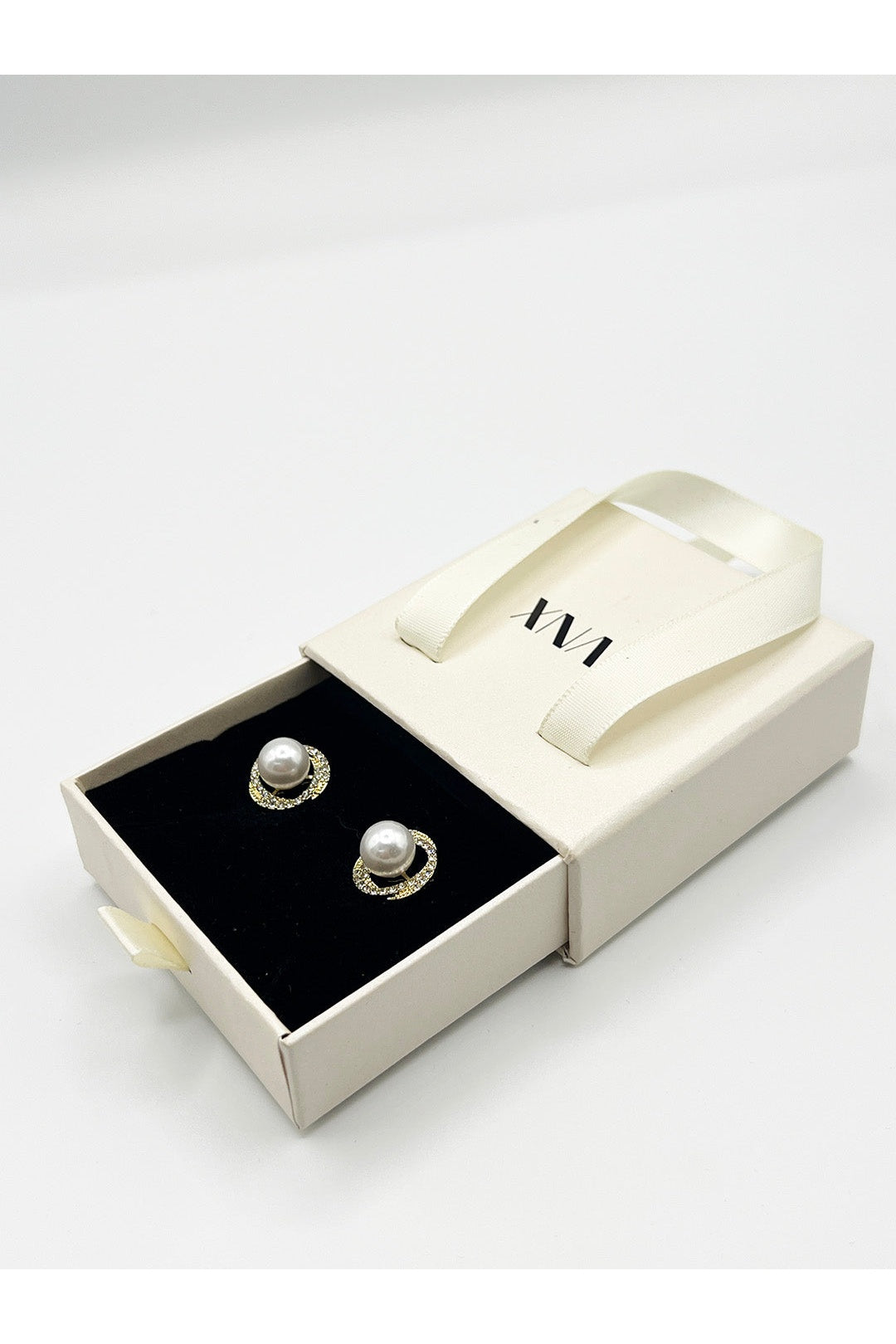 Gold Pearl Diamante Stud Earrings - Gift Boxed, Image 6 of 6