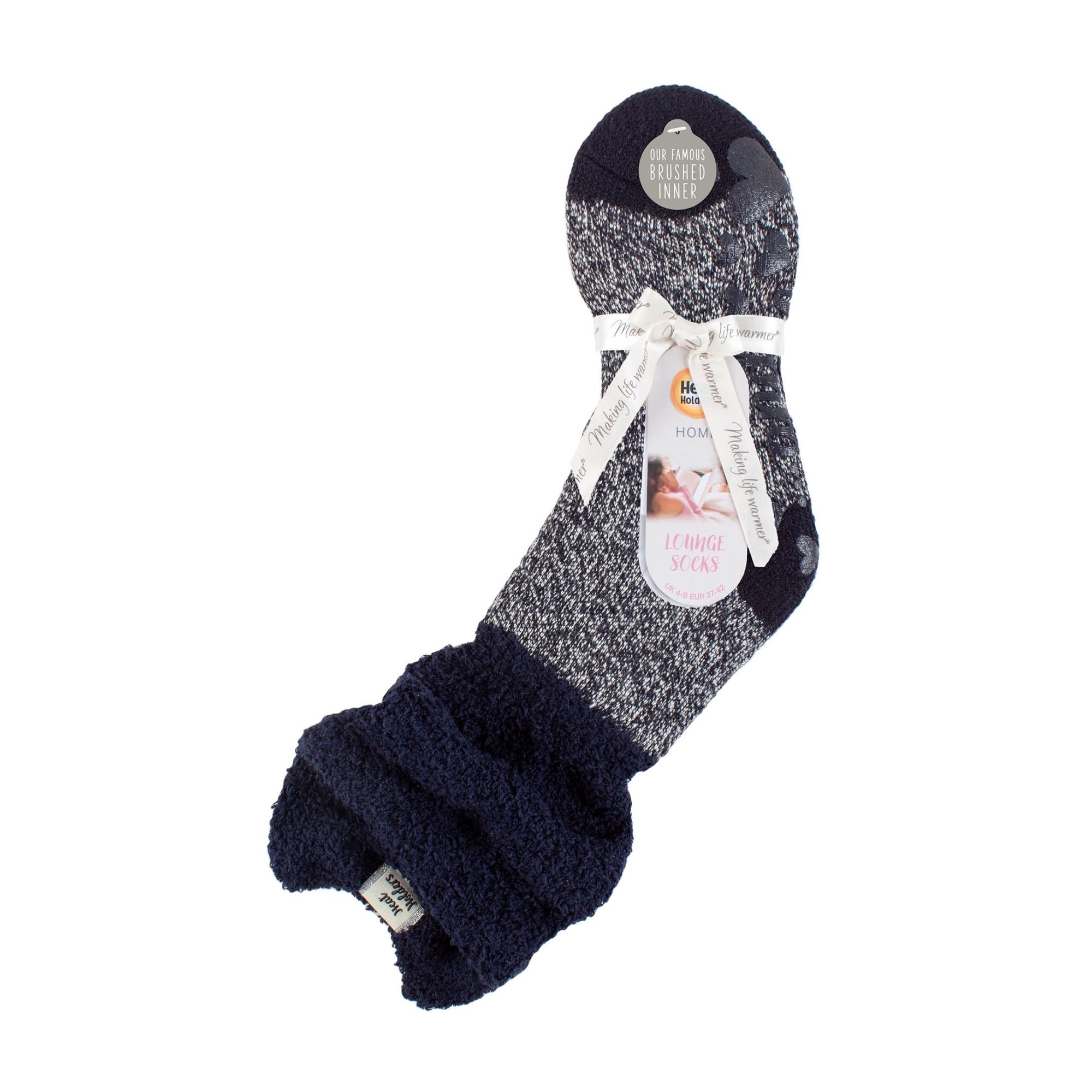 Navy Ladies Fluffy Slouch Top Non Slip Thermal Bed Socks, Image 5 of 5
