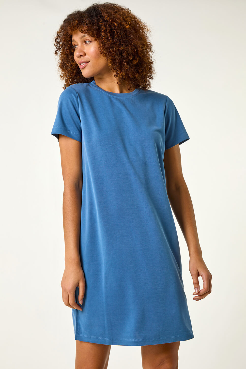 Blue Stitch Detail T-Shirt Dress, Image 3 of 5