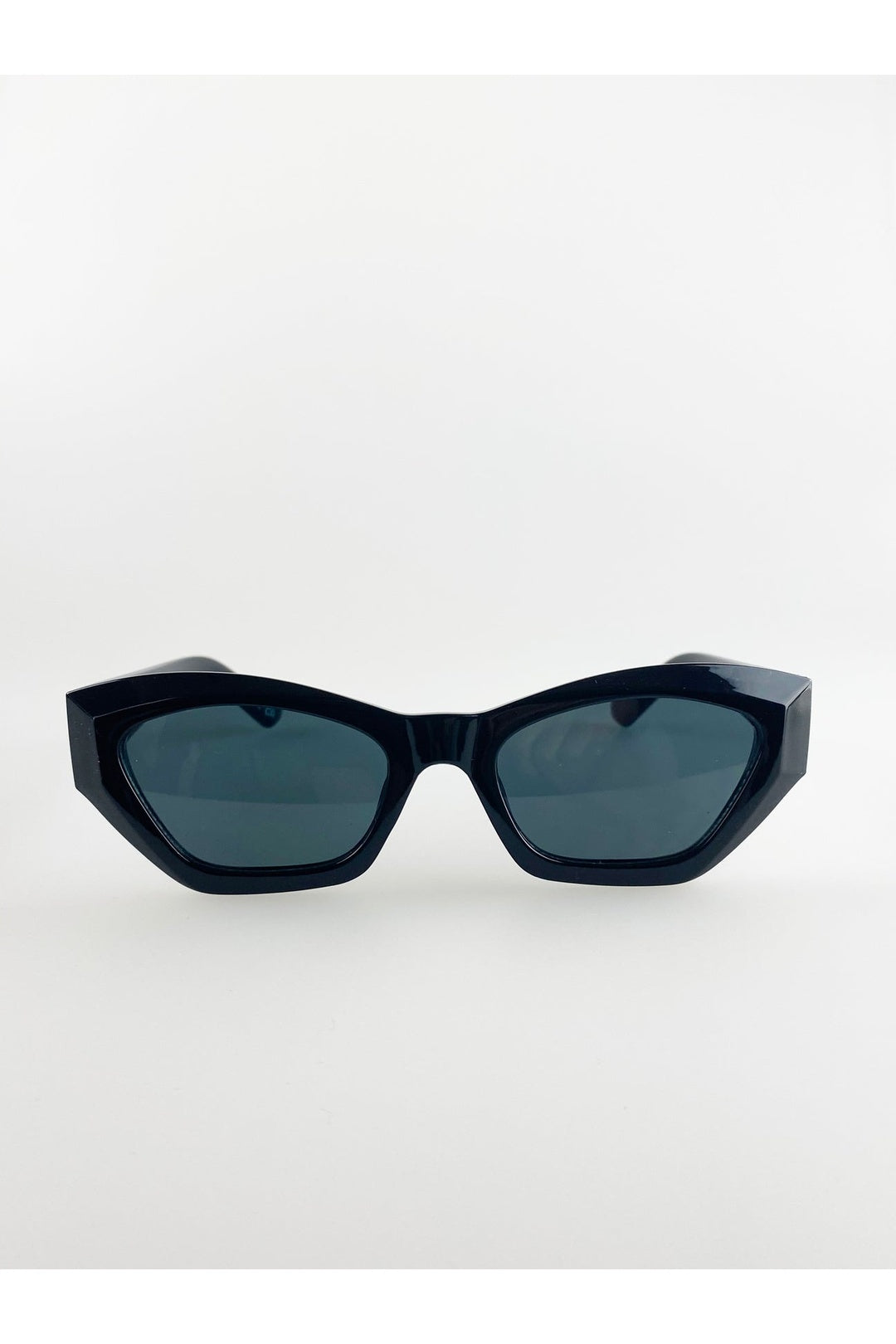 Black SVNX Black Angular Cat-Eye Sunglasses in Black, Image 1 of 7