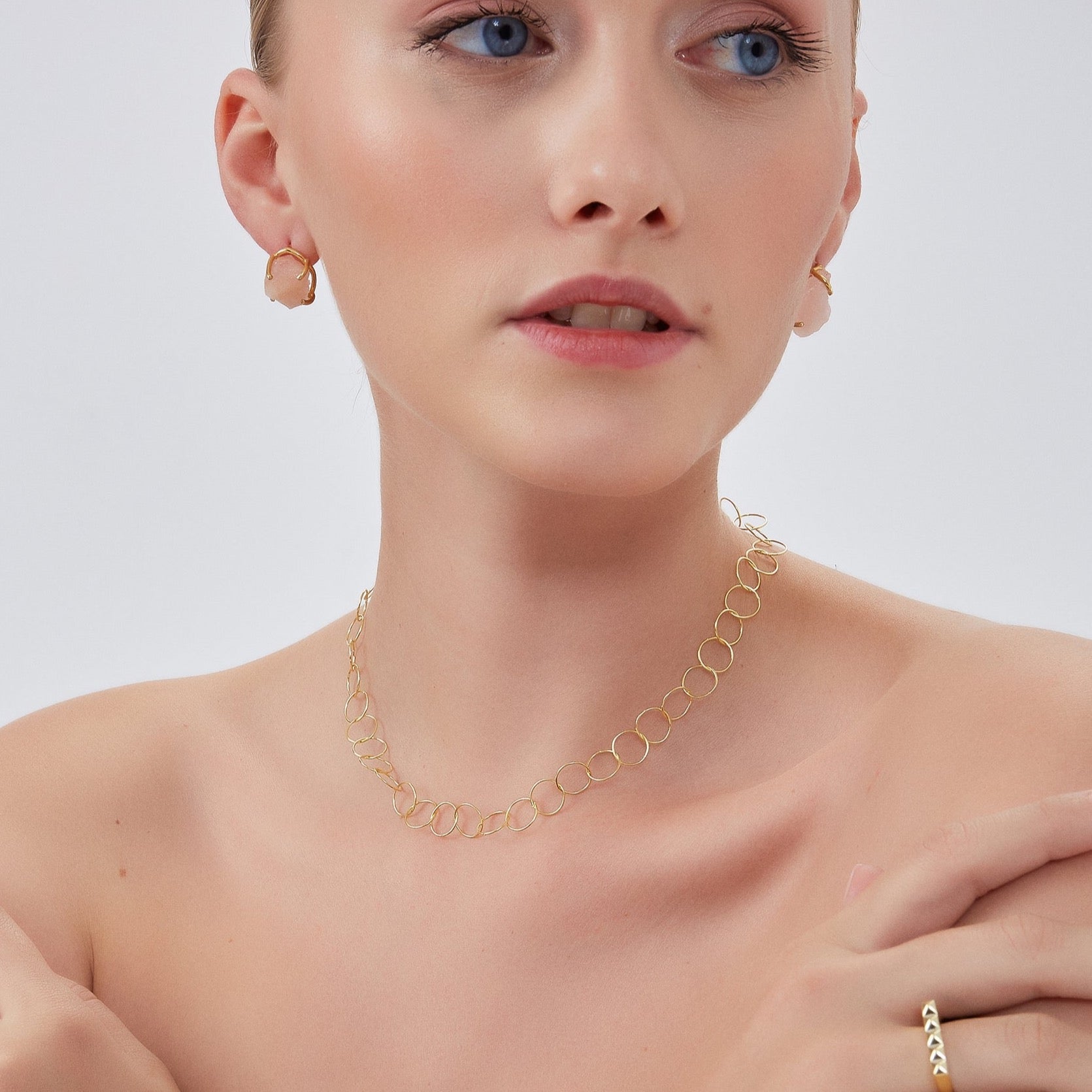 Gold Circle Hoops Sterling Silver Chain Necklace, Image 6 of 6