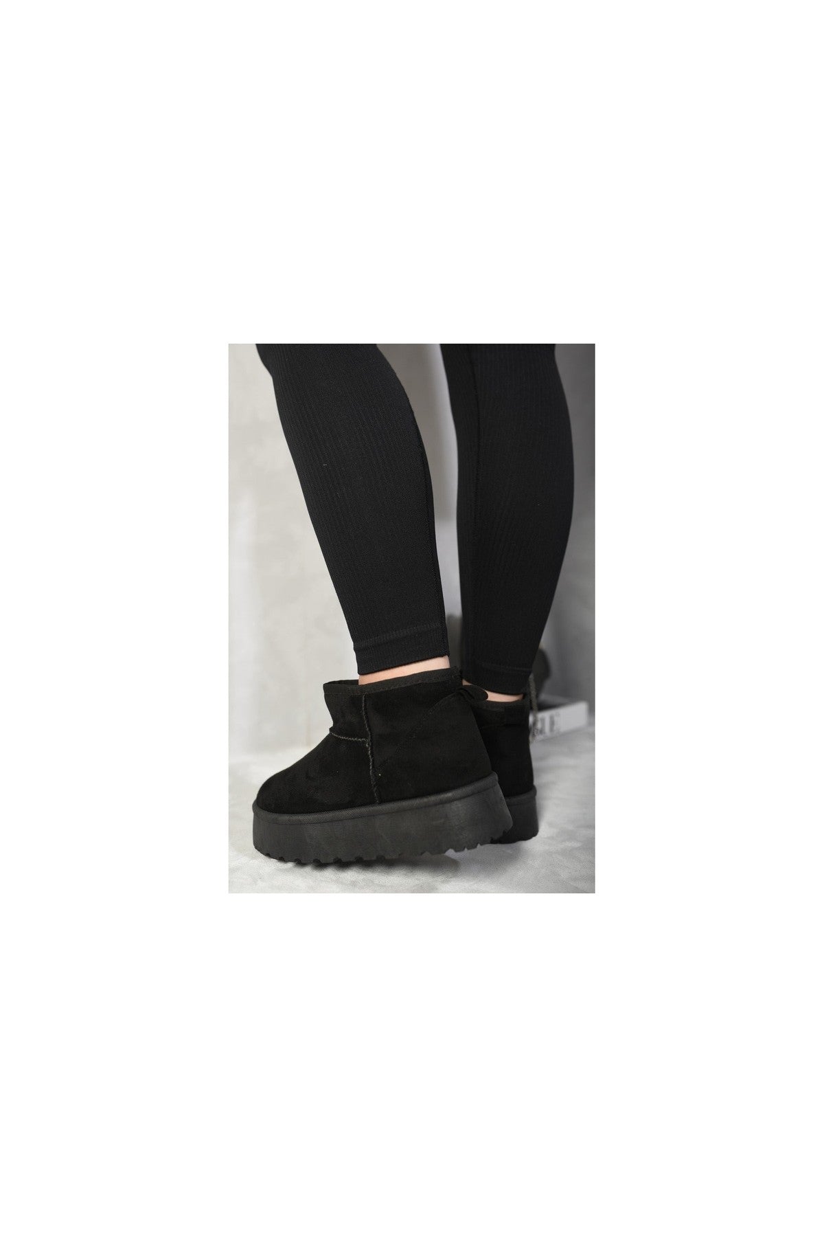 Black Jazlyn Faux Fur Lined Ankle Platform Mini Boots, Image 2 of 6