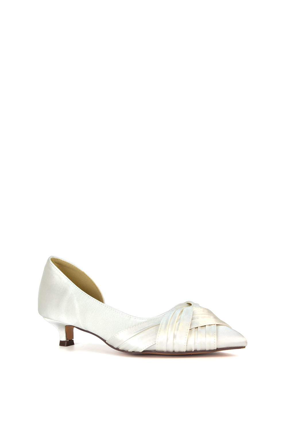 Ivory XY LONDON Ivory 'Freya' Pointed Toe Kitten Low Heel Classic Bridal Shoe Pumps, Image 2 of 6