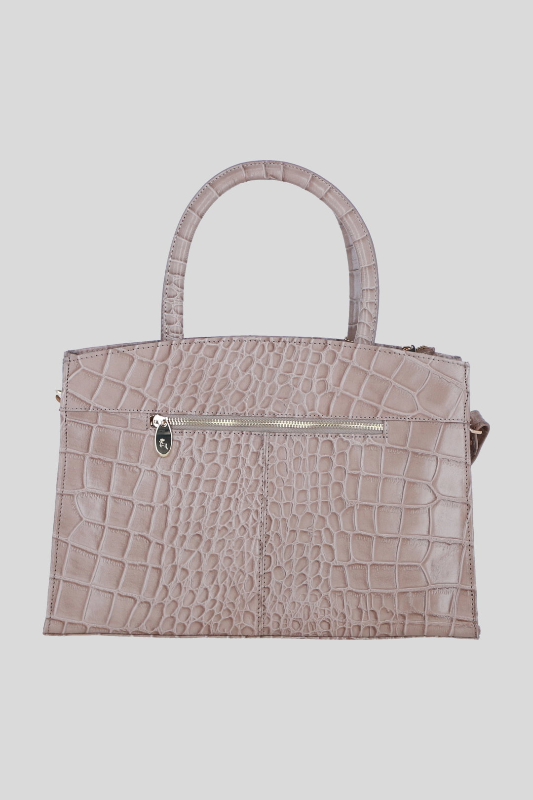 Grey Real Leather Structured Handbag with Detachable Strap, Image 3 of 4