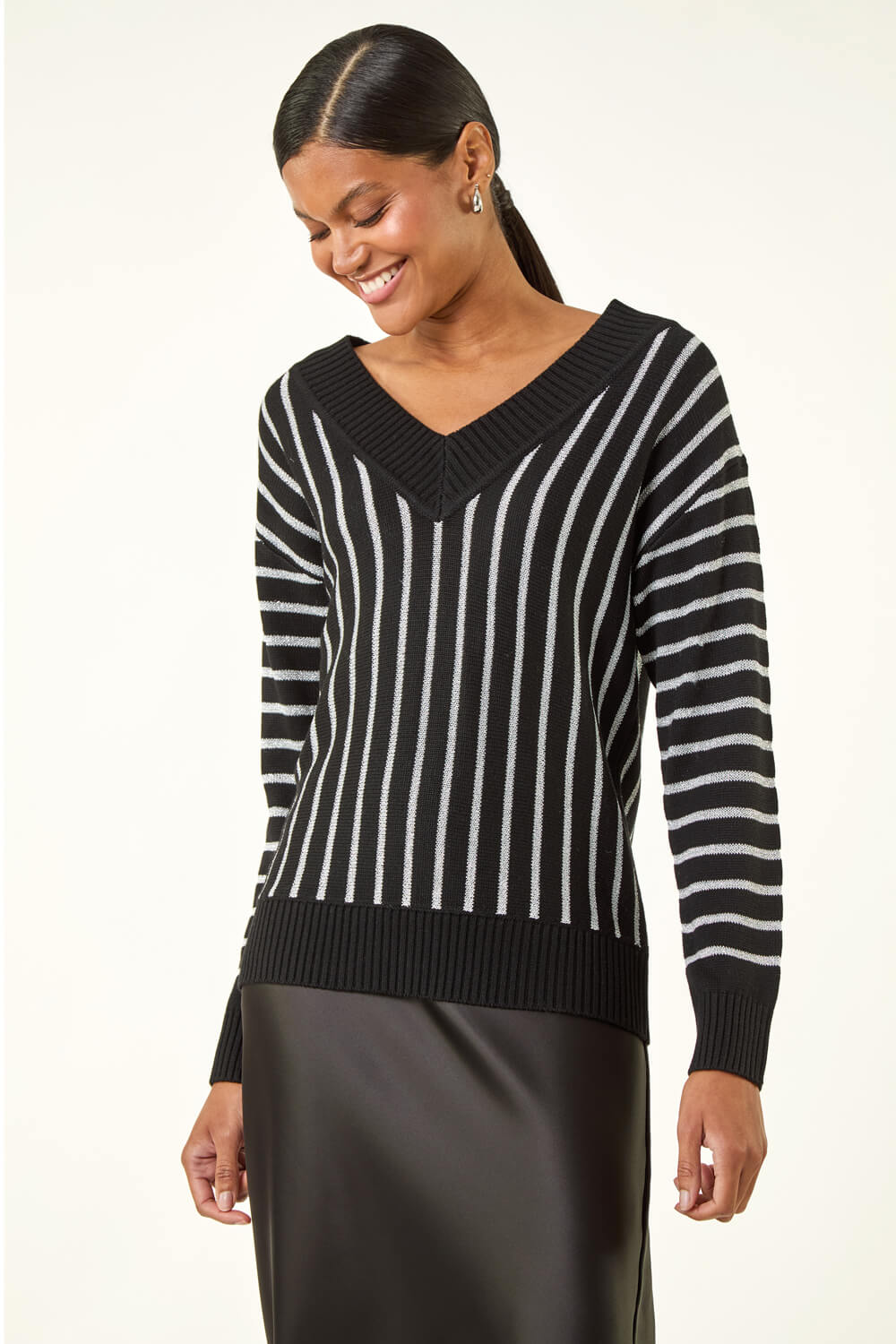Black Metallic Stripe Knit Jumper, Image 5 of 5