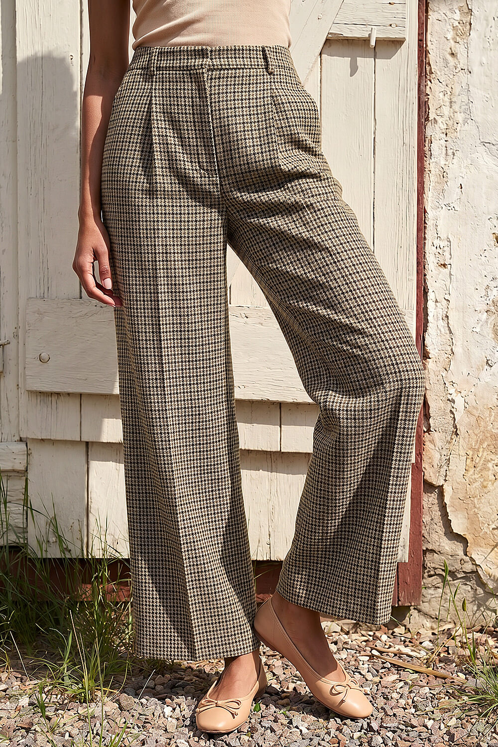 Brown Tweed Wide Leg Trouser, Image 3 of 5