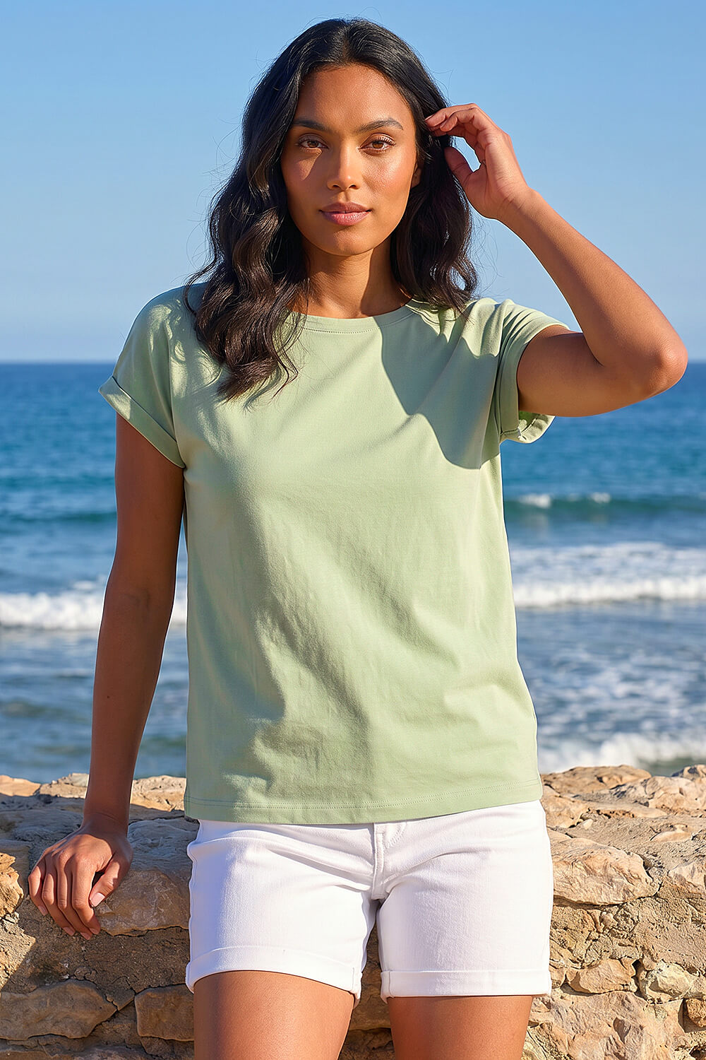 Sage Stretch Cotton Jersey T-Shirt, Image 3 of 4