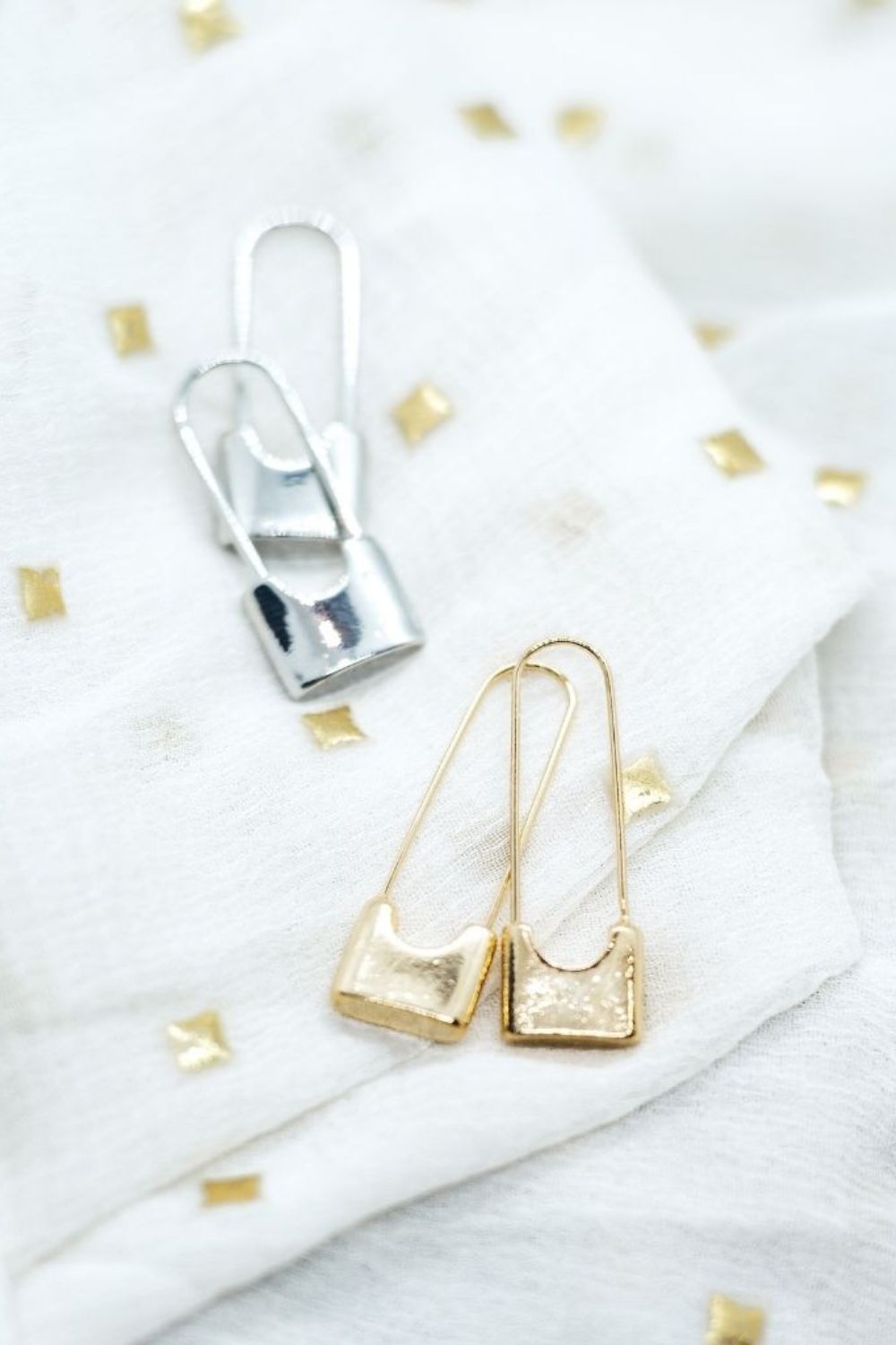 Gold Safety Pin Paperclip Hoop Earrings, Image 1 of 2