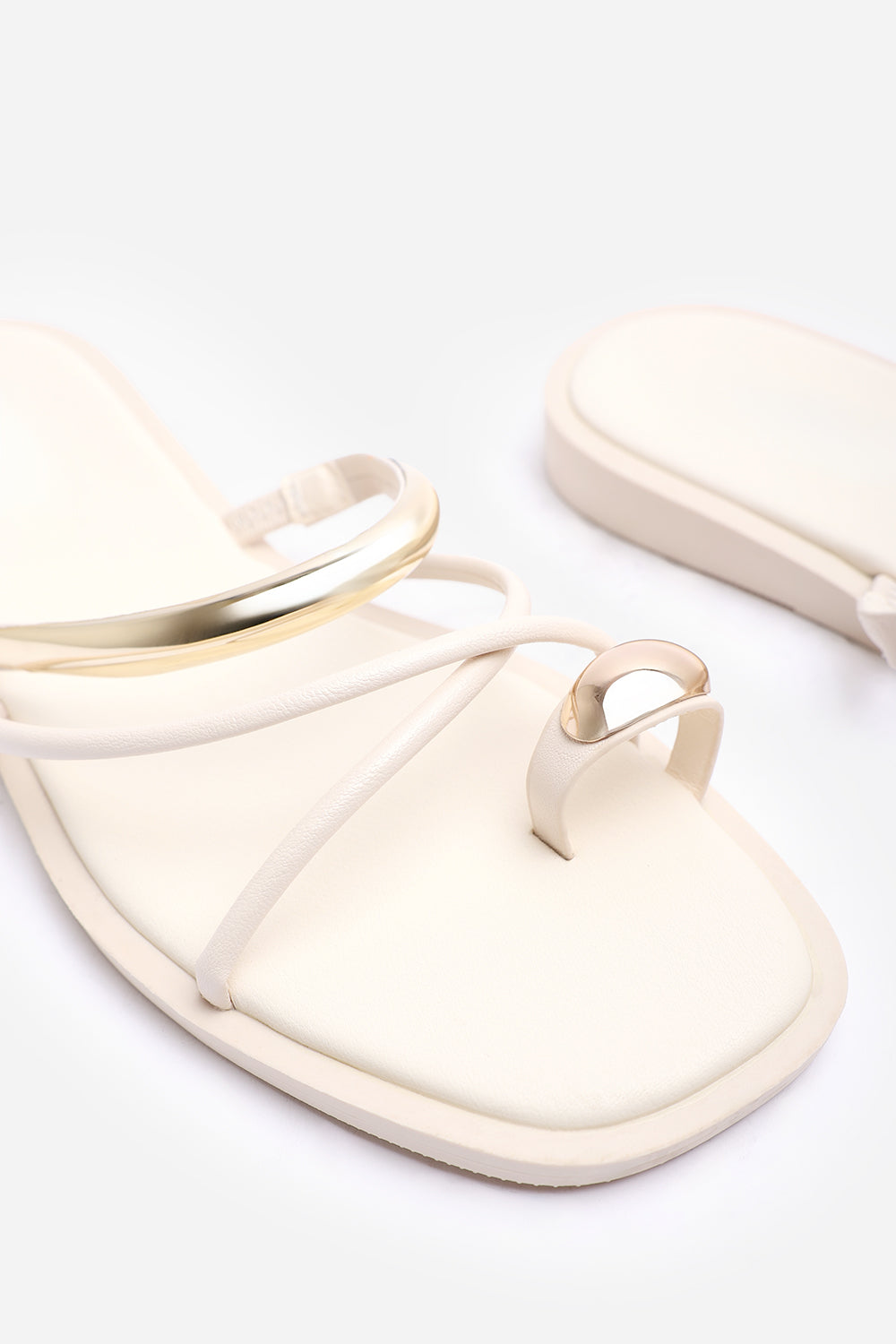 Cream Zelina Strappy Metal Toe Loop Slide On Sandal, Image 4 of 4