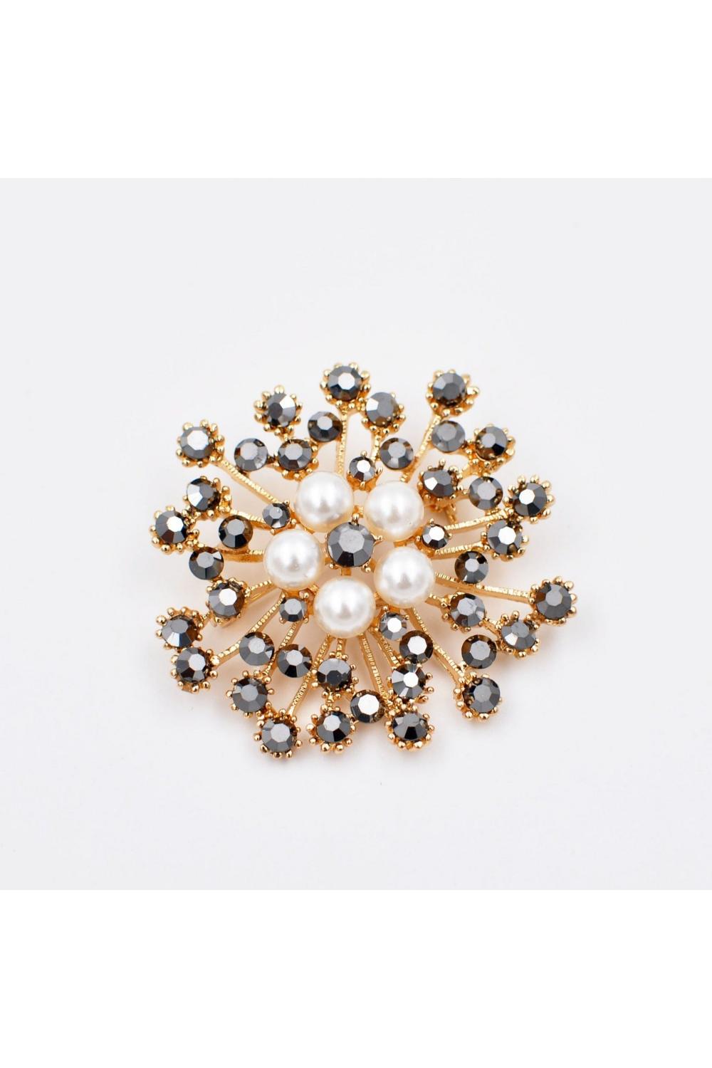 Gold Vintage Brooch with Pearl and Crystal, Image 1 of 3