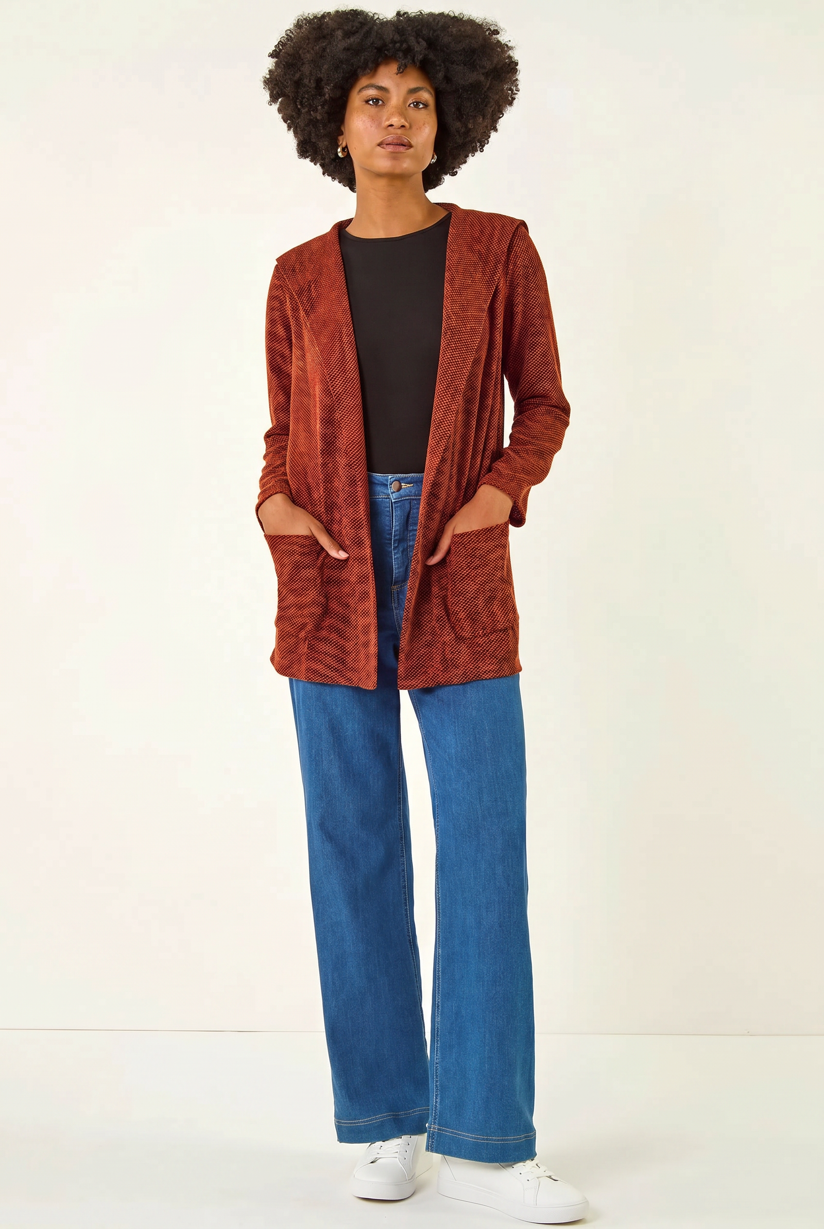 Rust Longline Hooded Cardigan, Image 3 of 5