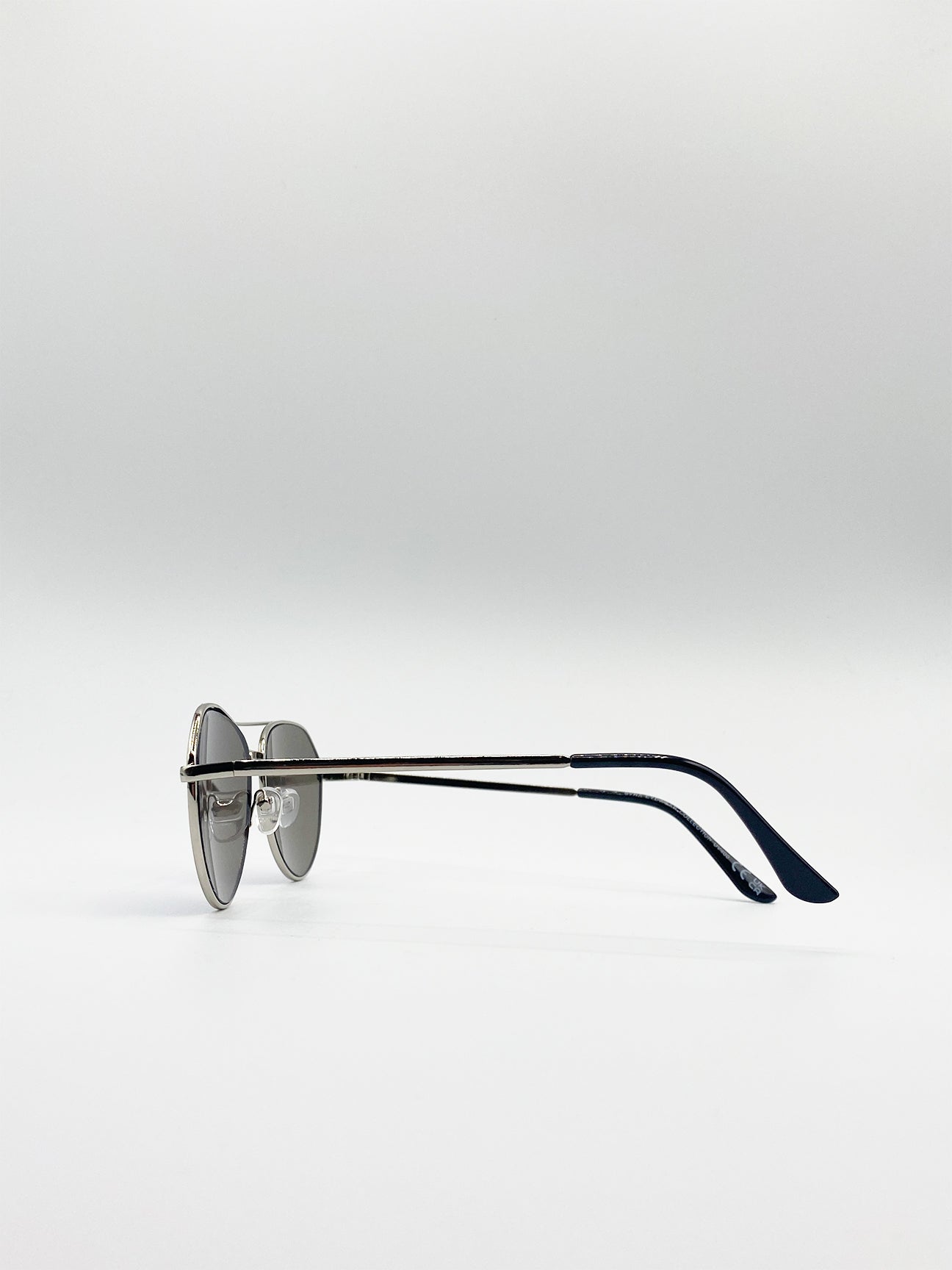 Silver Aviator Sunglasses With Blue Mirror Lenses, Image 3 of 5