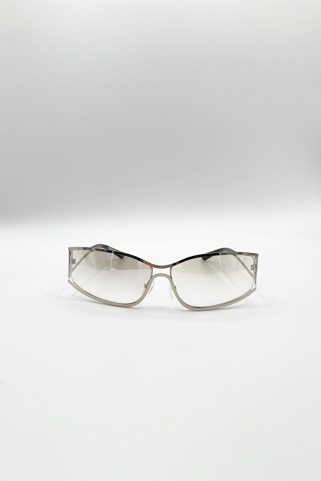 Silver SVNX Silver Retangle Wrap Around Metal Sunglasses In Silver, Image 1 of 4