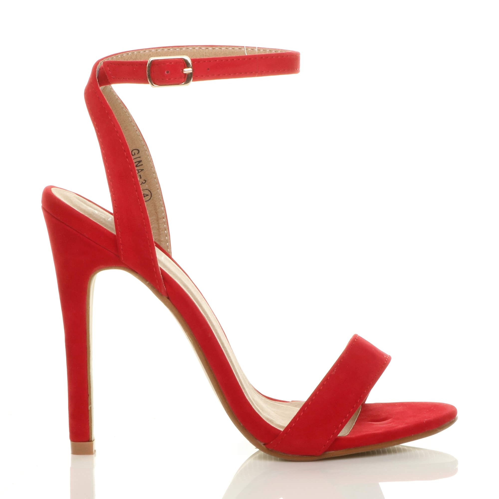 Red AJVANI Red High Heel Ankle Strap Barely There Sandals, Image 2 of 6