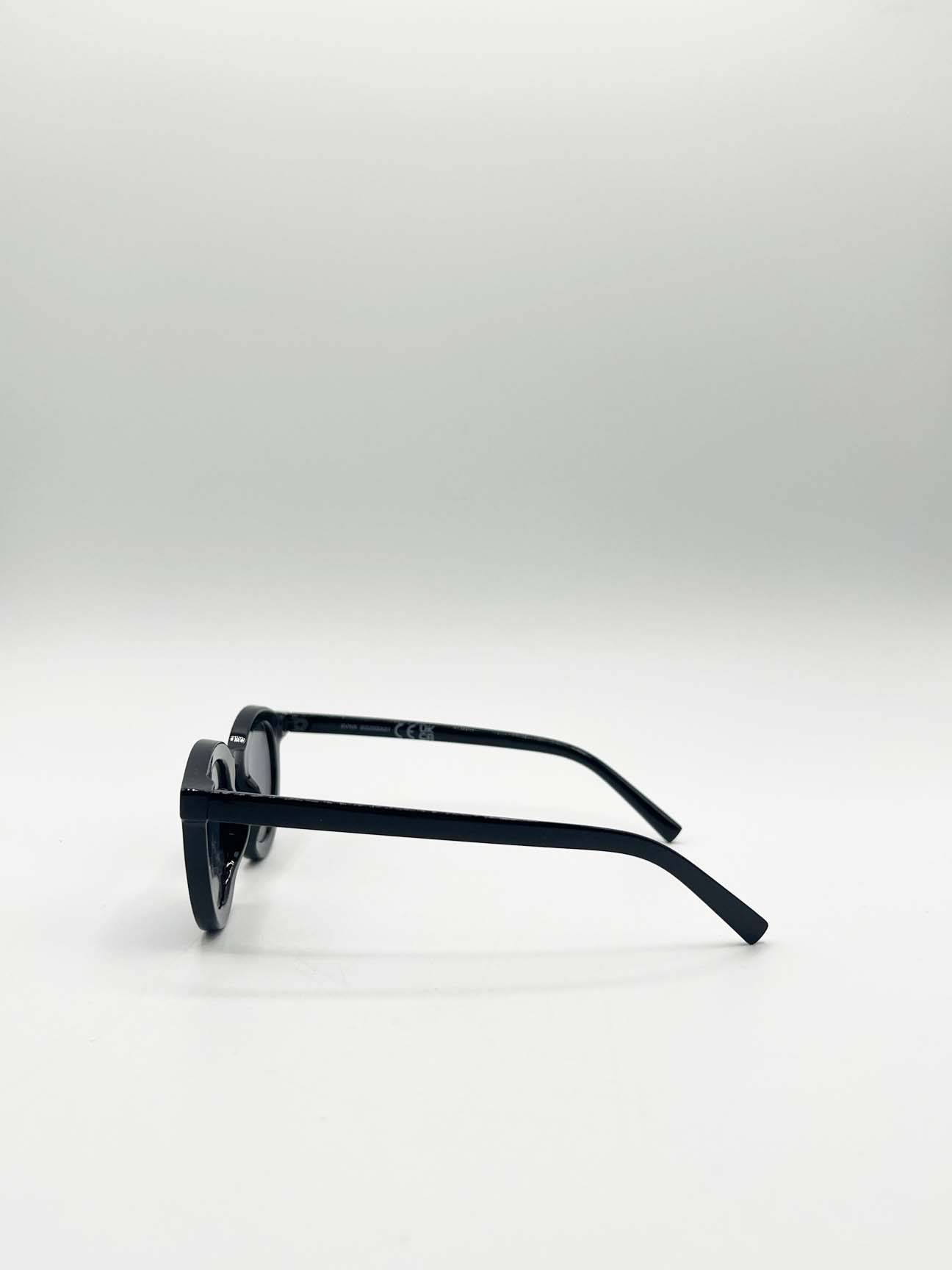 Black Classic Bold Rounded Sunglasses in Black, Image 4 of 6