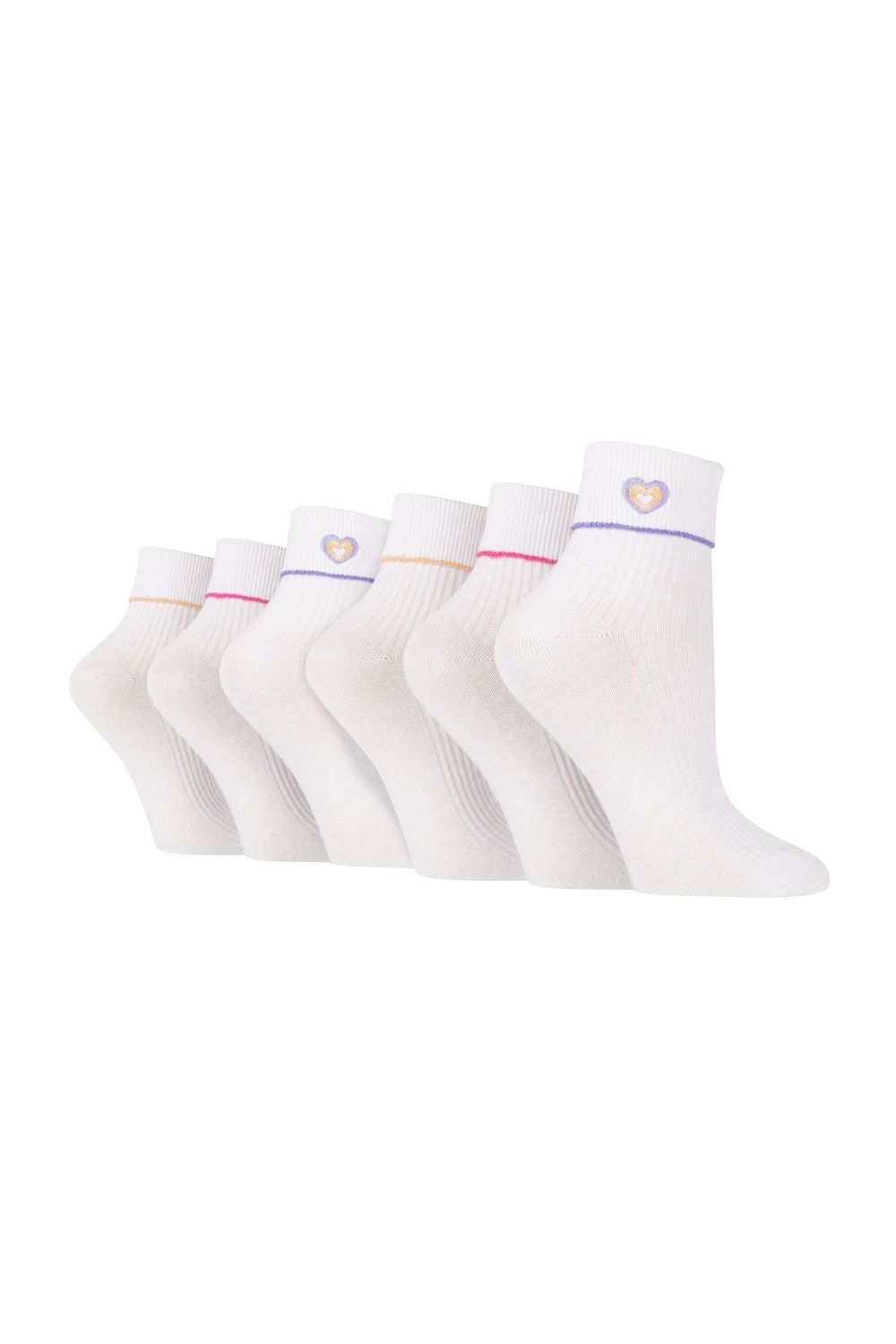 White 6 Pair Ladies Turn Over Lounge Socks, Image 1 of 3