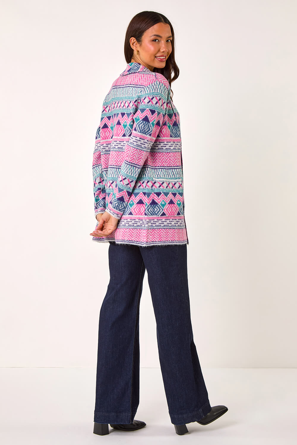 Light Pink Chevron Pattern Longline Cardigan, Image 4 of 5