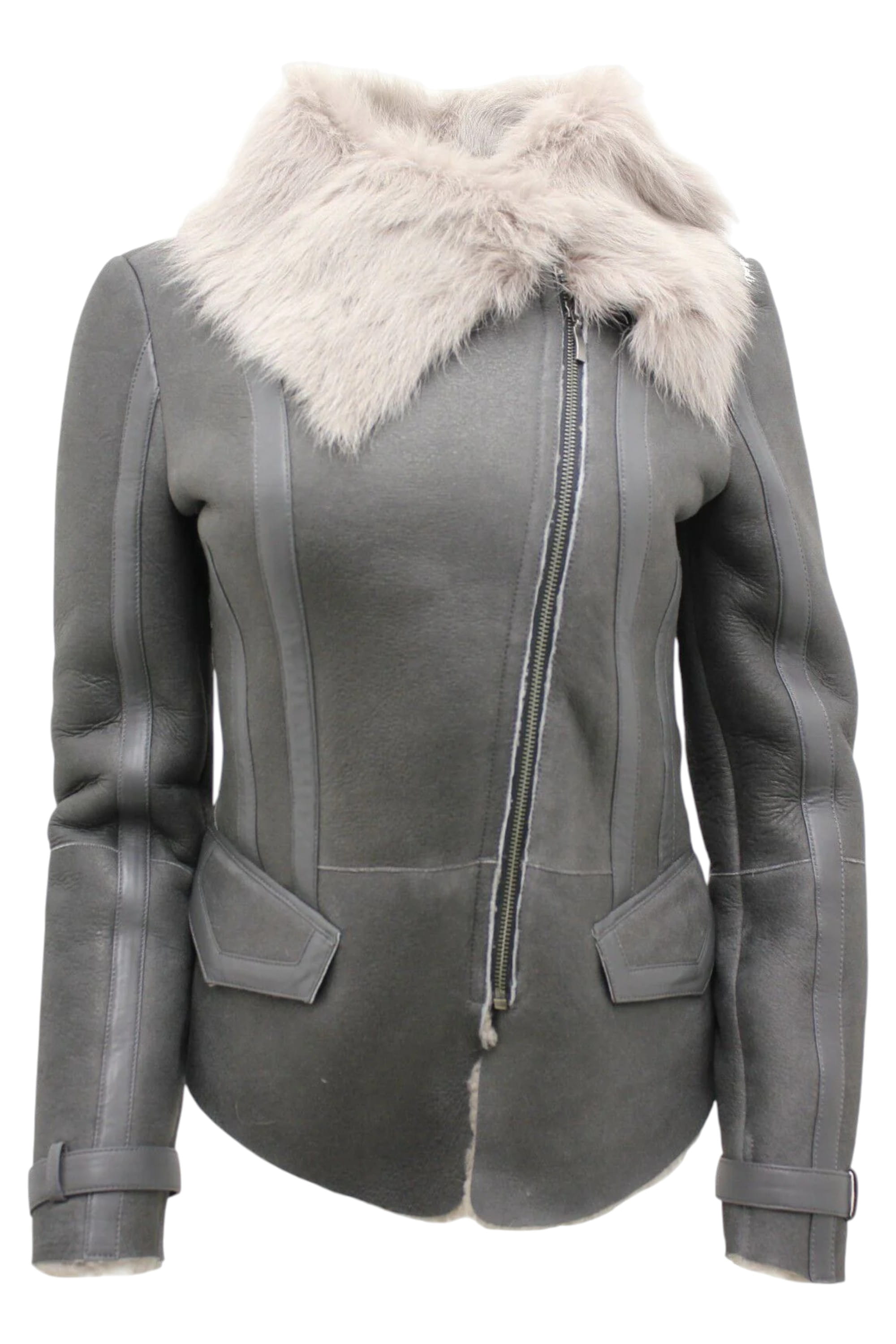 Grey Toscana Shearling Flying Jacket-Teresina, Image 2 of 6
