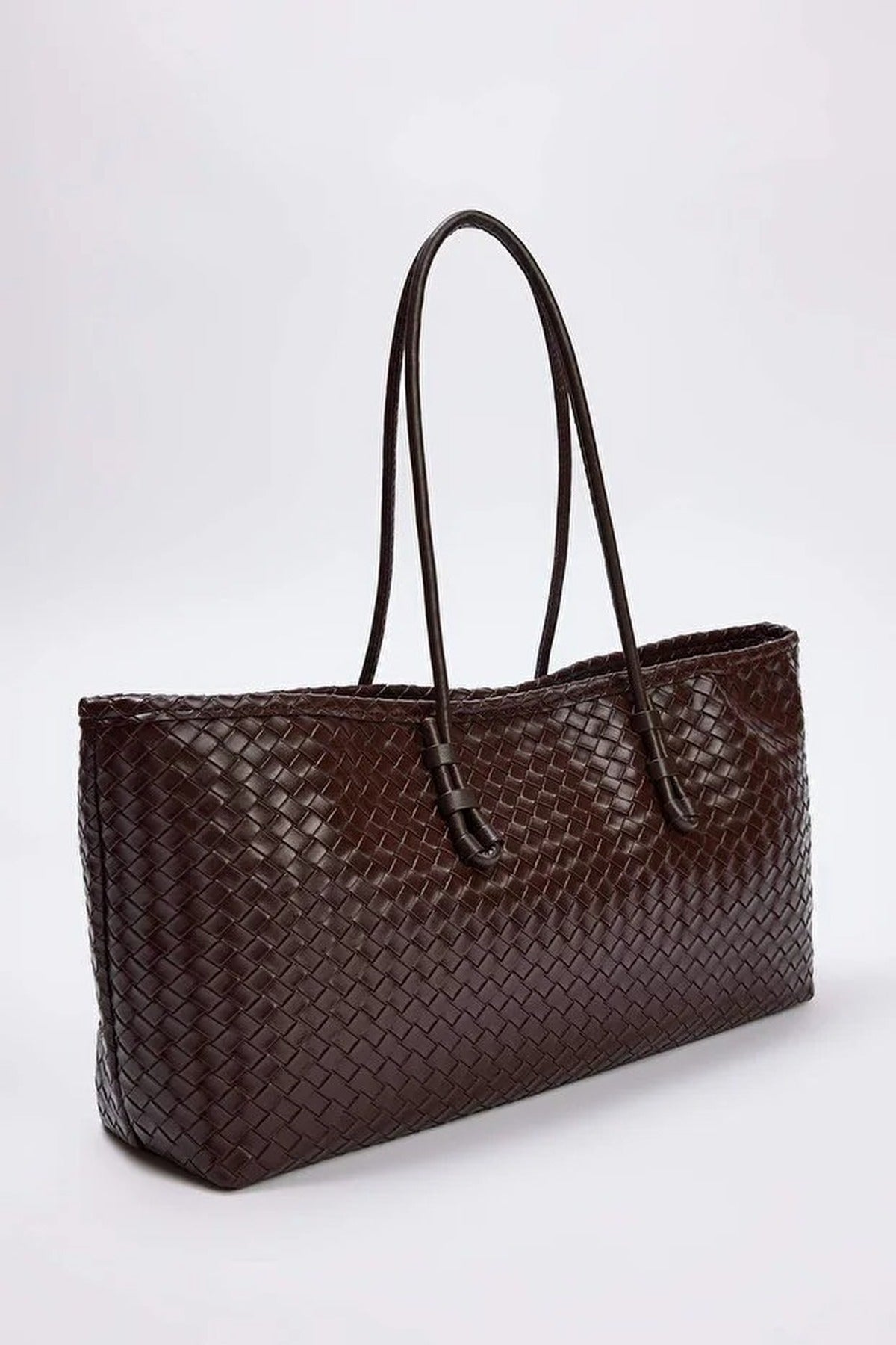 Brown Women's Woven Shoulder Bag with Intrecciato Pattern, Image 3 of 3