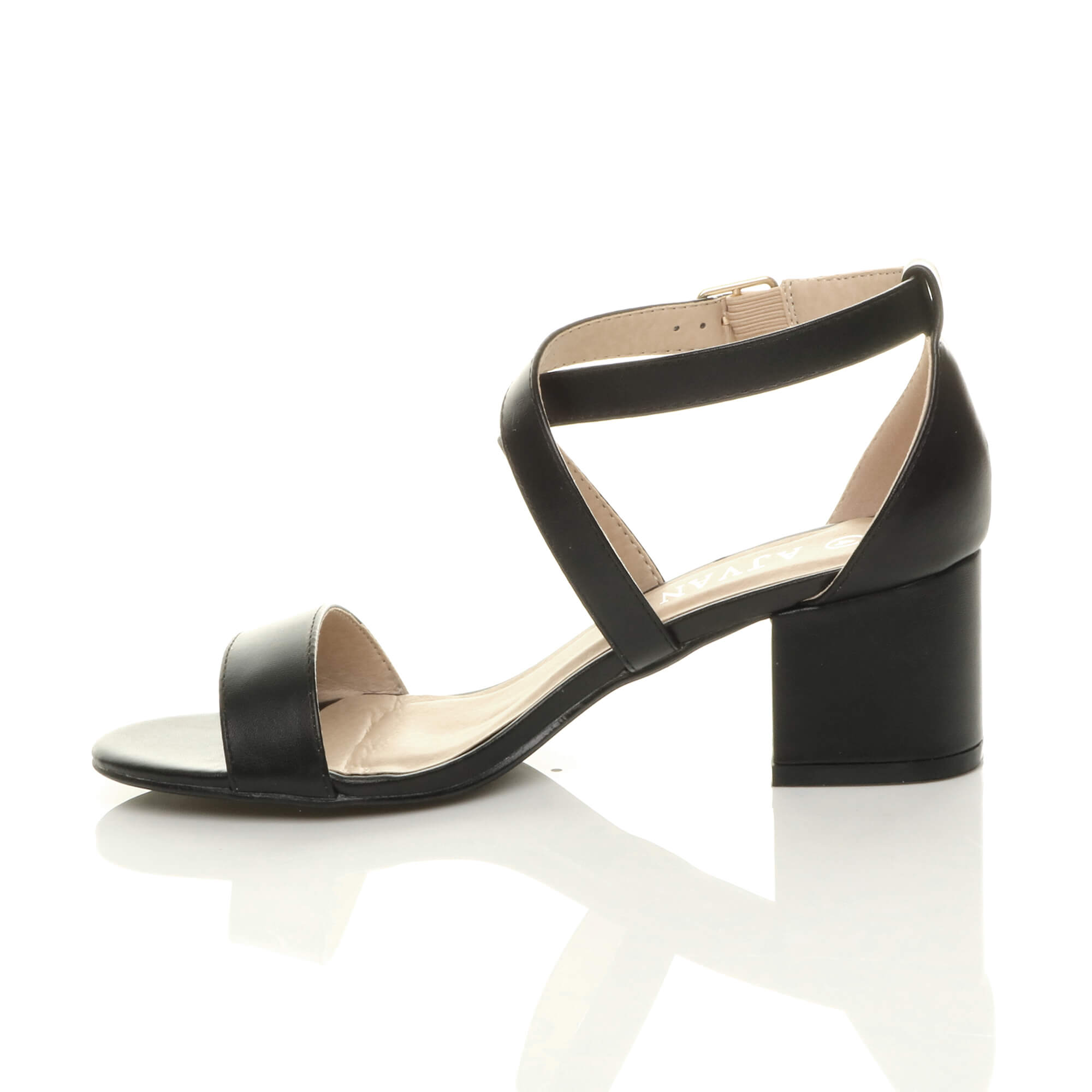 Black AJVANI Black Mid Block Heel Crossed Straps Sandals, Image 3 of 6