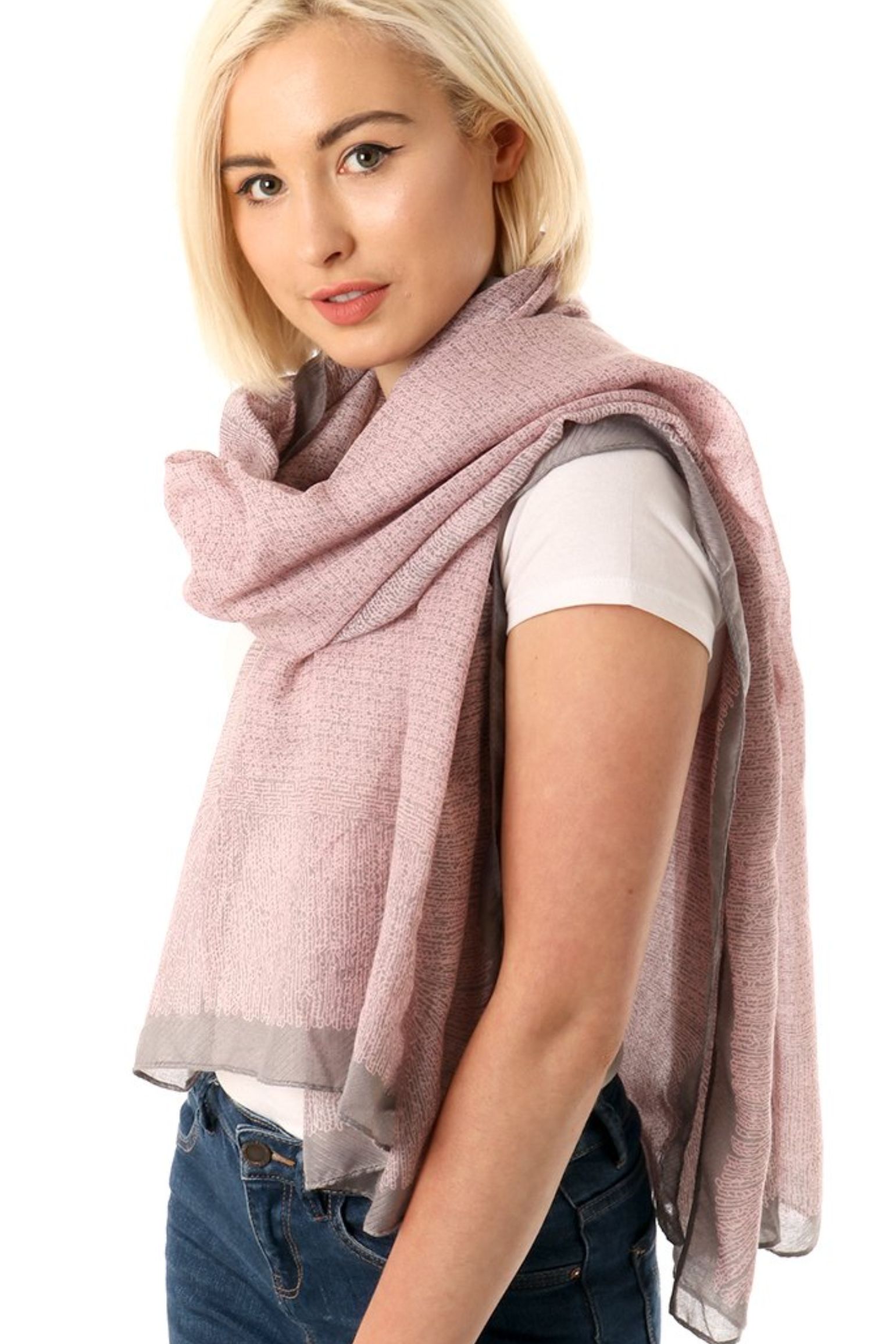Light Pink Speckled Bordered Lightweight Scarf, Image 3 of 4