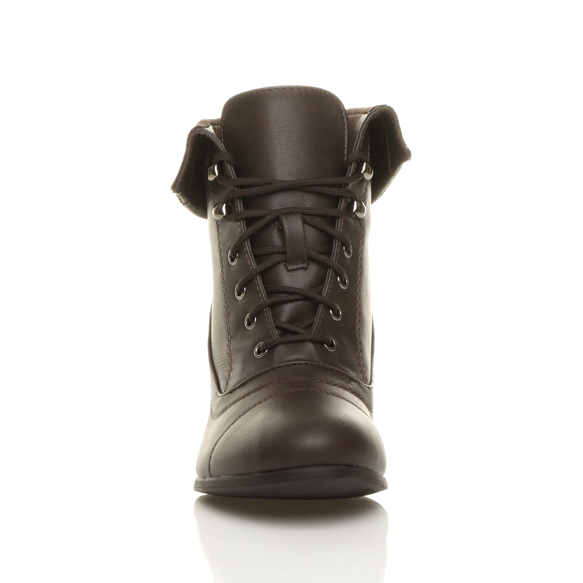 Brown AJVANI Brown Mid Cuban Heel Pixie Lace Up Granny Ankle Boots, Image 5 of 7