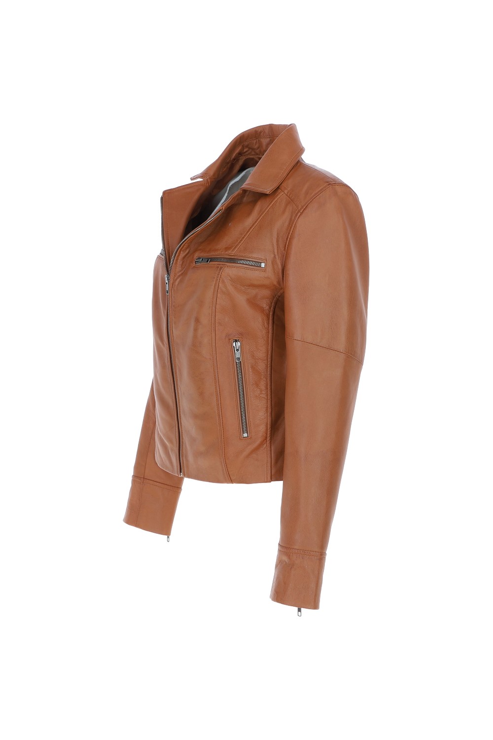 Tan 'Eva' Leather Biker Style Jacket Women Coat, Image 3 of 5