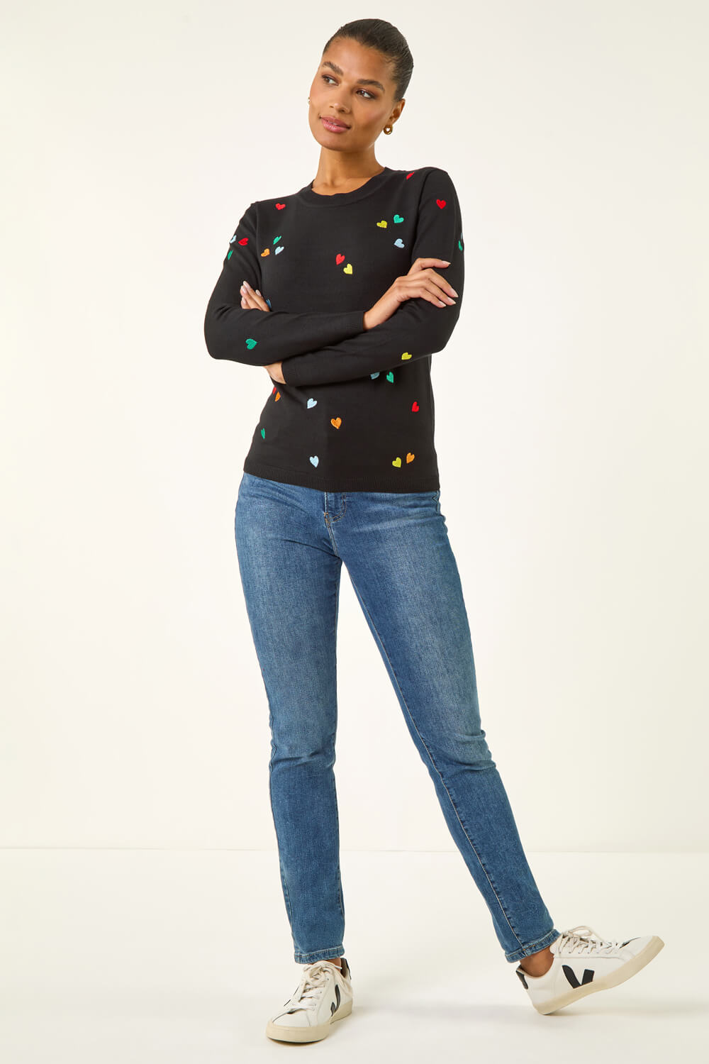 Black Heart Print Embroidered Jumper, Image 3 of 5