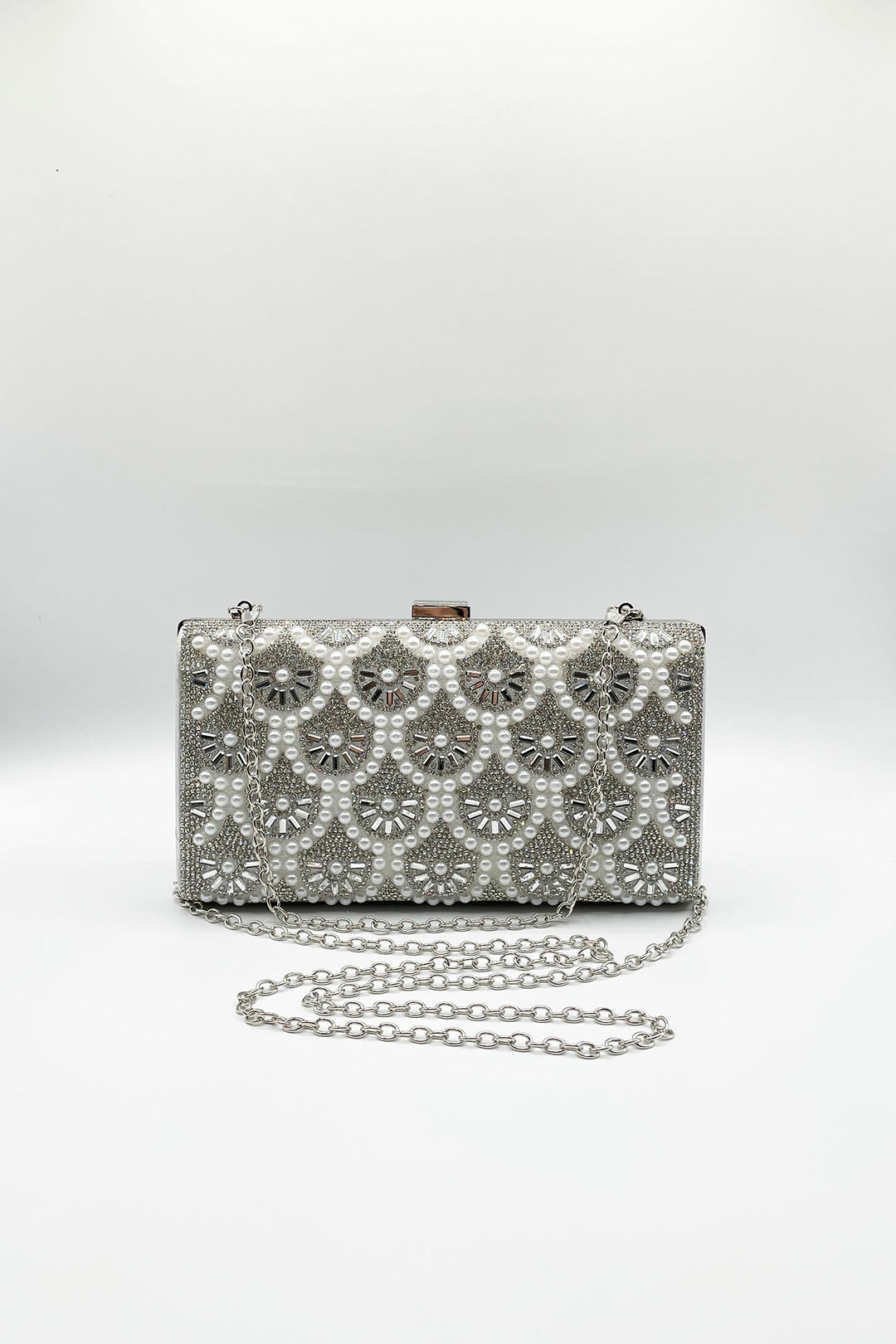 Silver Vintage Rhinestone Glamour Clutch Bag, Image 3 of 5