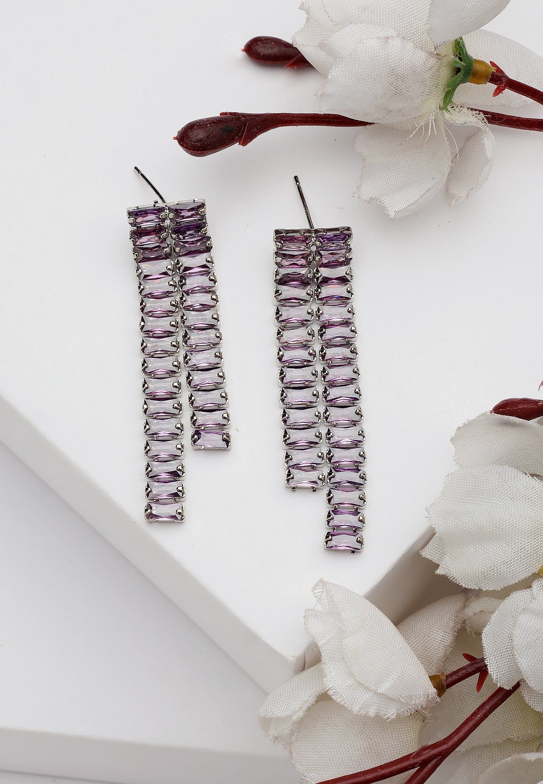 Lilac Diva Asymmetric Dangler Earrings, Image 2 of 5